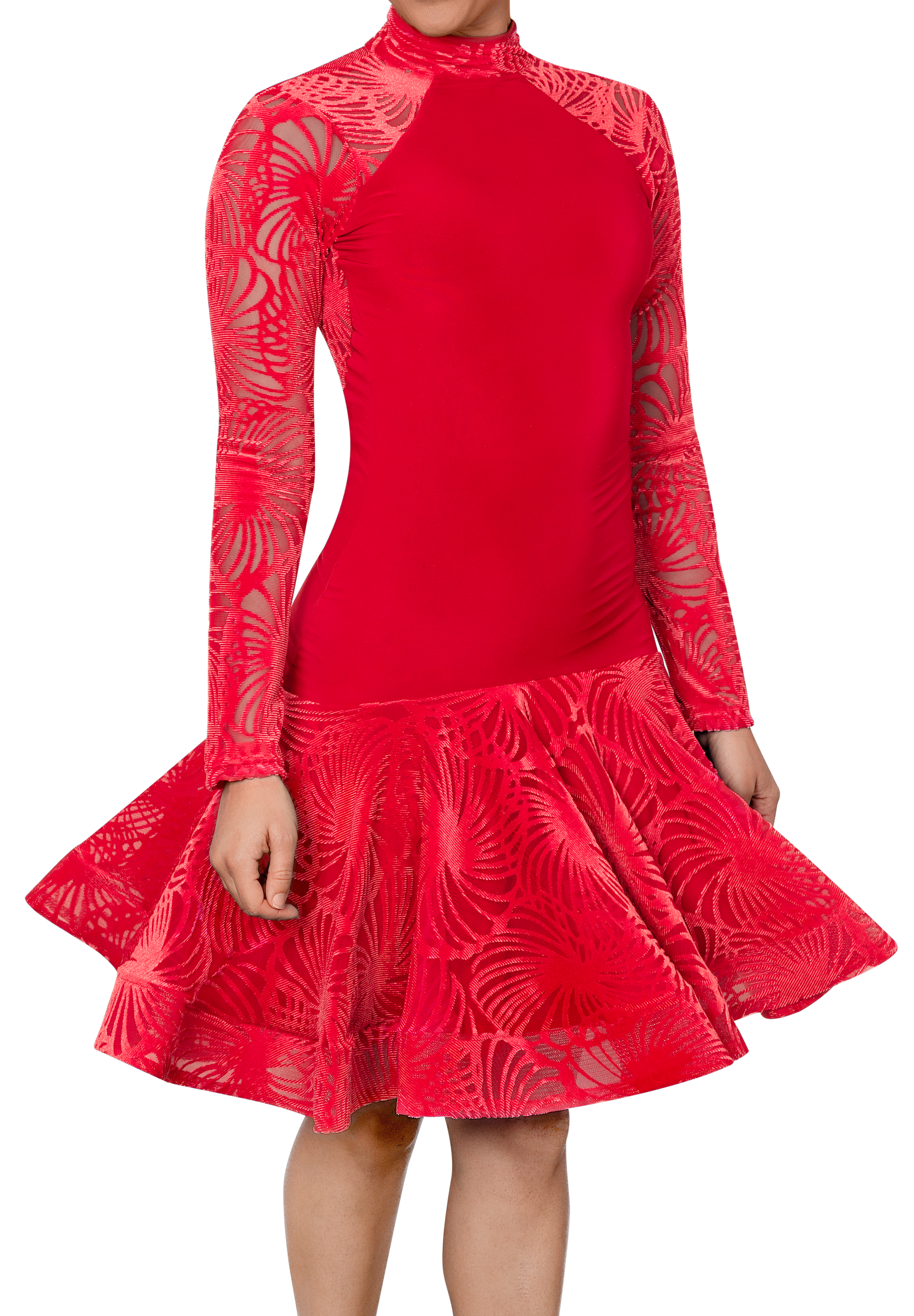 Dance America D2410 - Short Velvet Burnout Gown-Red