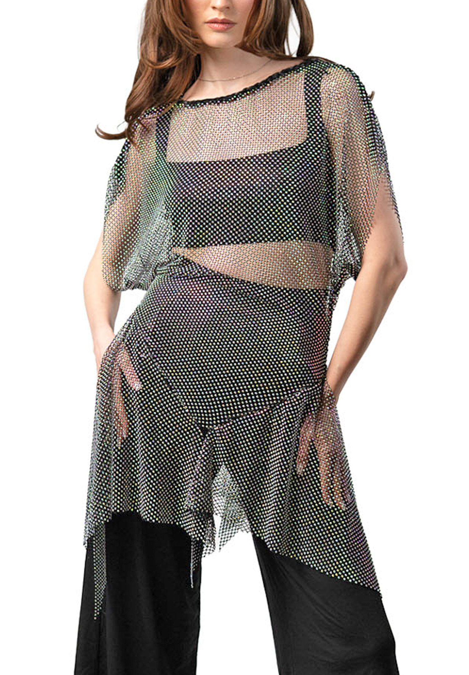 Dance America T2505 - Crystal Cascade Mini Dress-Black