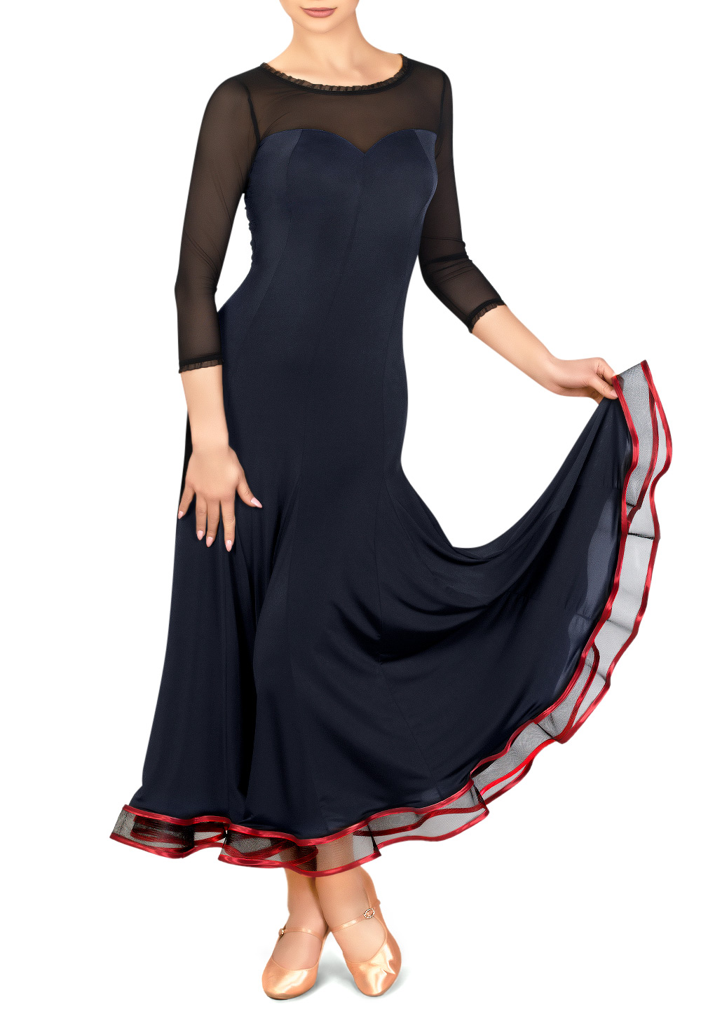 Dance Box Red Rose Ballroom Dress P18120012-01 Black