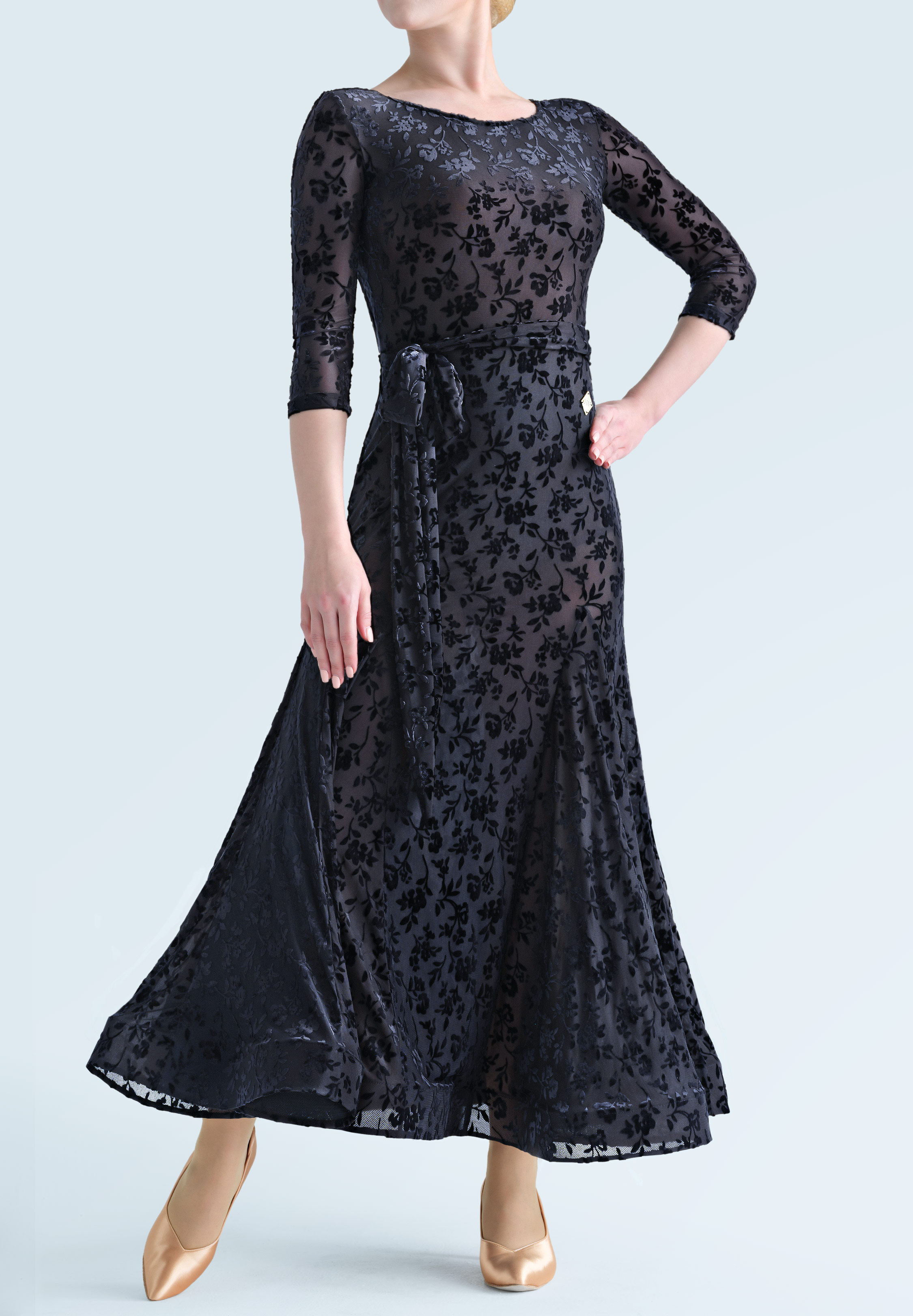 MF Floral Shadow Ballroom Dress M270-Black