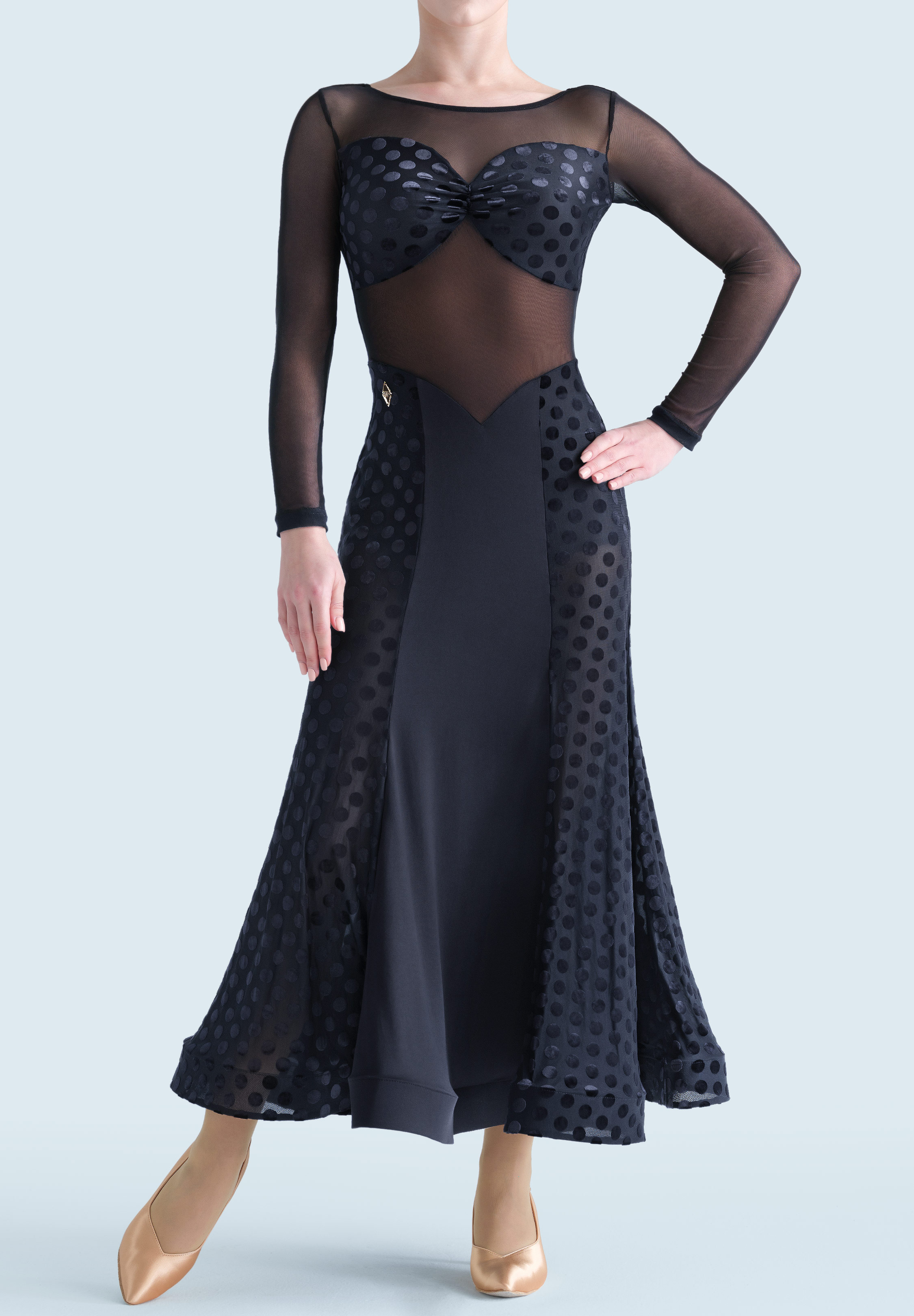 MF Mystic Fern Ballroom Dress M405-Black Dots