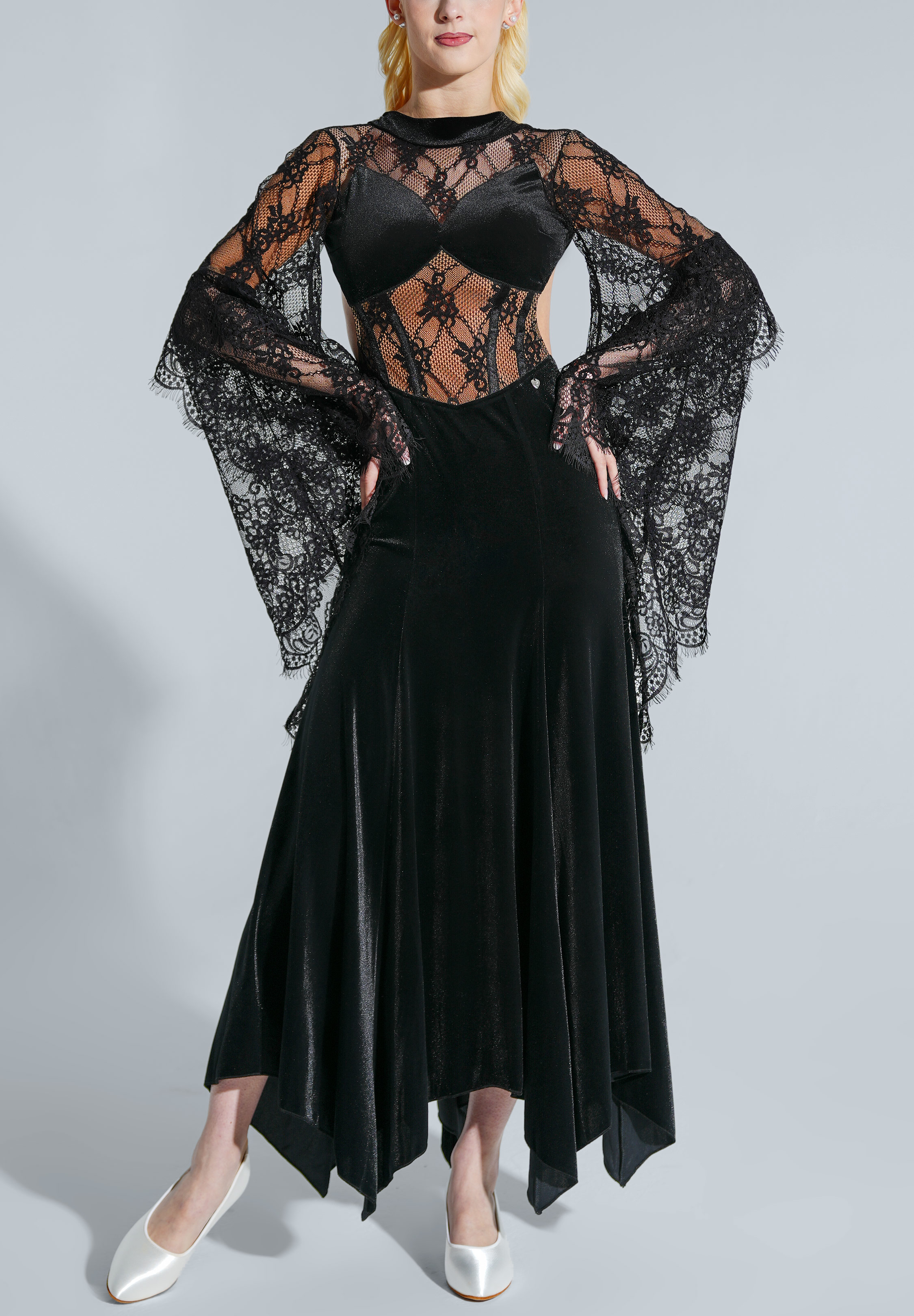 TID Veiled Lace Smooth Gown D036-Black
