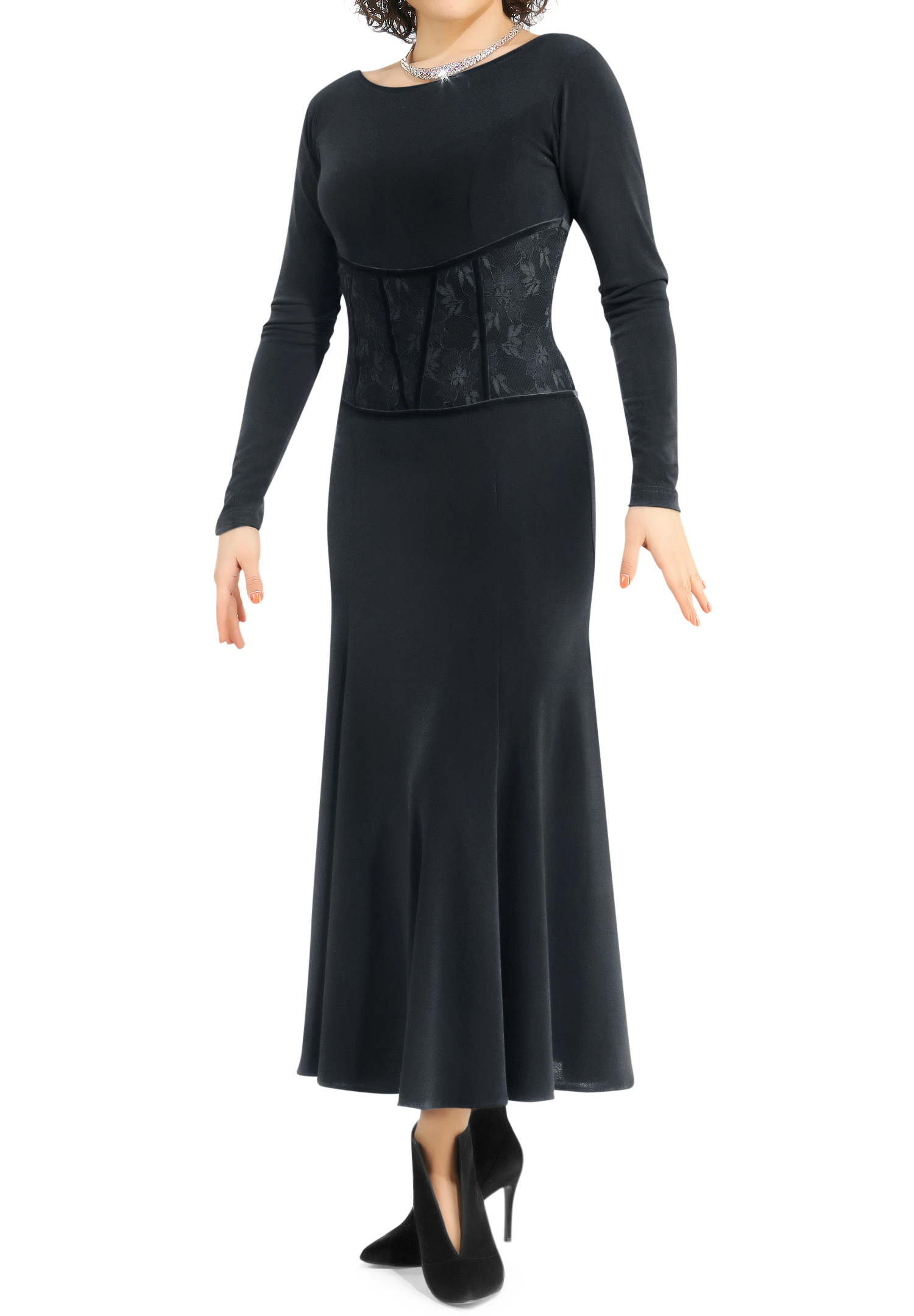 Zdenka Arko Corset Waist Ballroom Dress D1701-Black