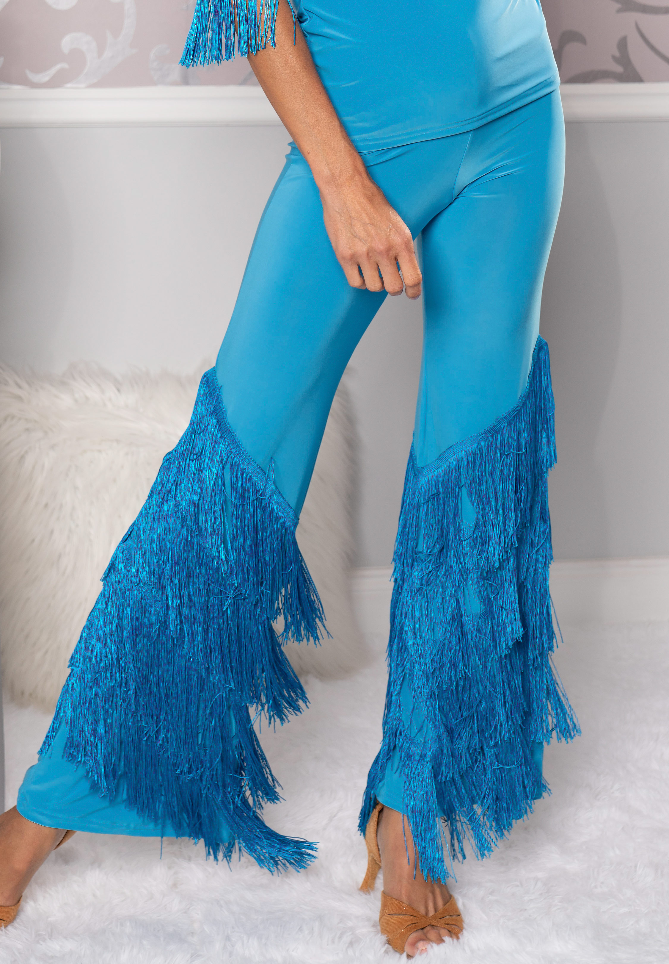 Dance America P204 - Diagonal Fringe Pants-Blue