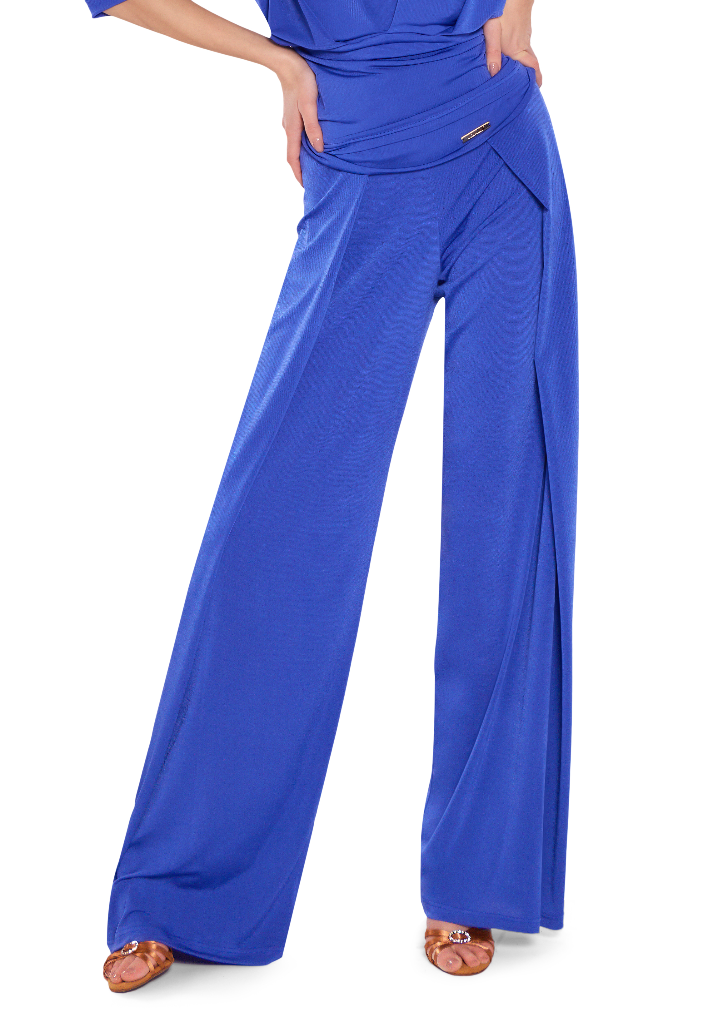 Cobalt trousers with wide-down leg