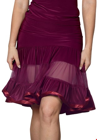 Dance America S2411 - Short 3 Tiered Ruffle Skirt-Wine