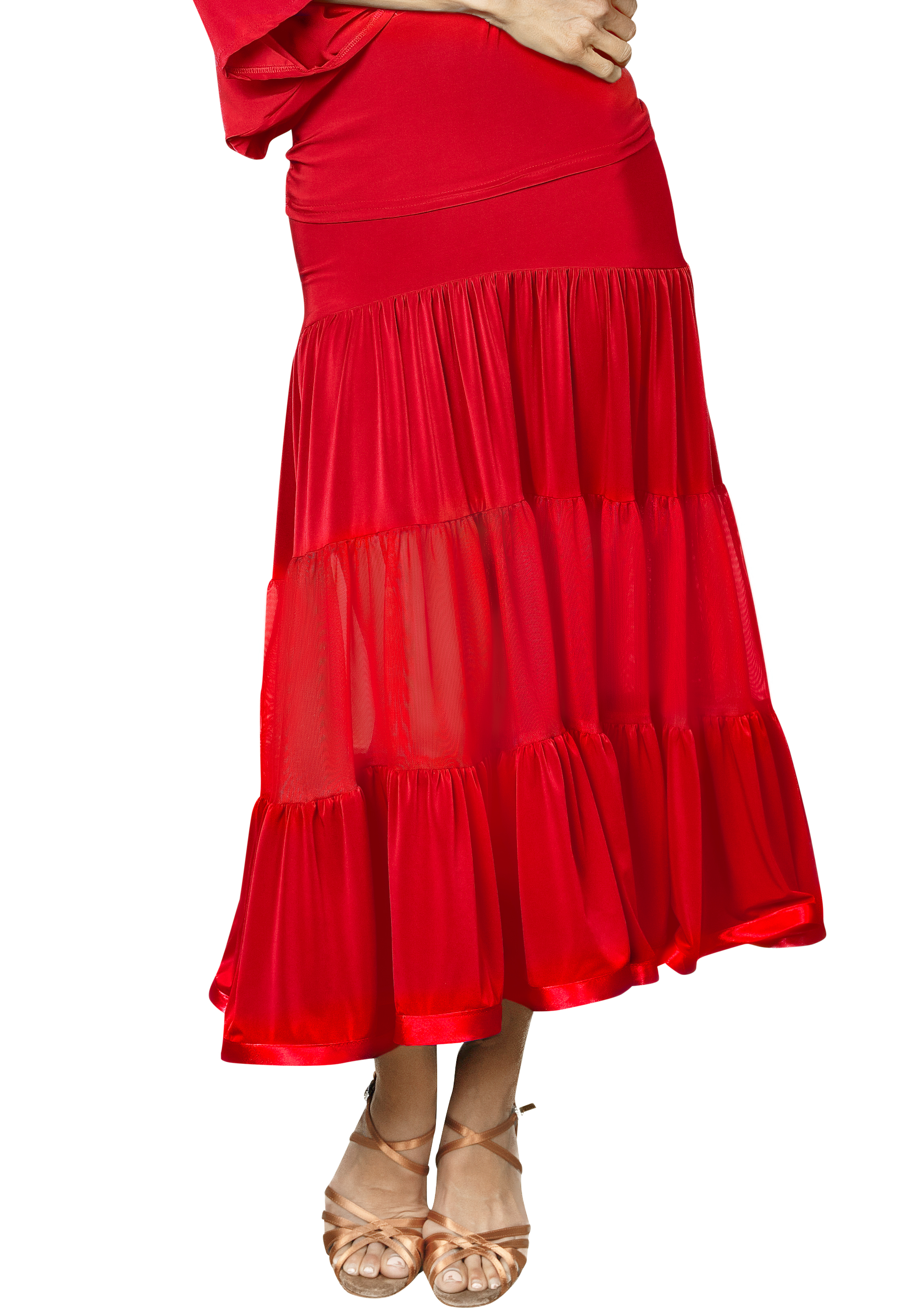 Dance America S2412 - Long 3 Tiered Ruffle Skirt-Red
