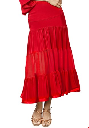 Dance America S2412 - Long 3 Tiered Ruffle Skirt-Red