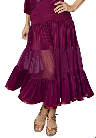 Dance America S2412 - Long 3 Tiered Ruffle Skirt-Wine