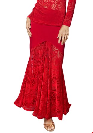 Dance America S2421 - Long Velvet Burnout Skirt-Red