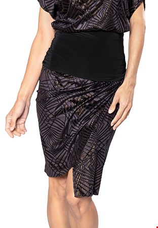 Dance America S2423 - High Waisted Faux Wrap Skirt-Black with Copper