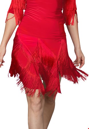 Dance America S2430 - Diagonal Fringe Skirt-Red