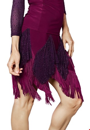 Dance America S2442 - Short Fringe & Rhinestone Gypsy Skirt-Wine