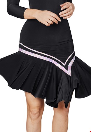 Dance America S2443 - Diagonal Rhinestone Striped Skirt-Black