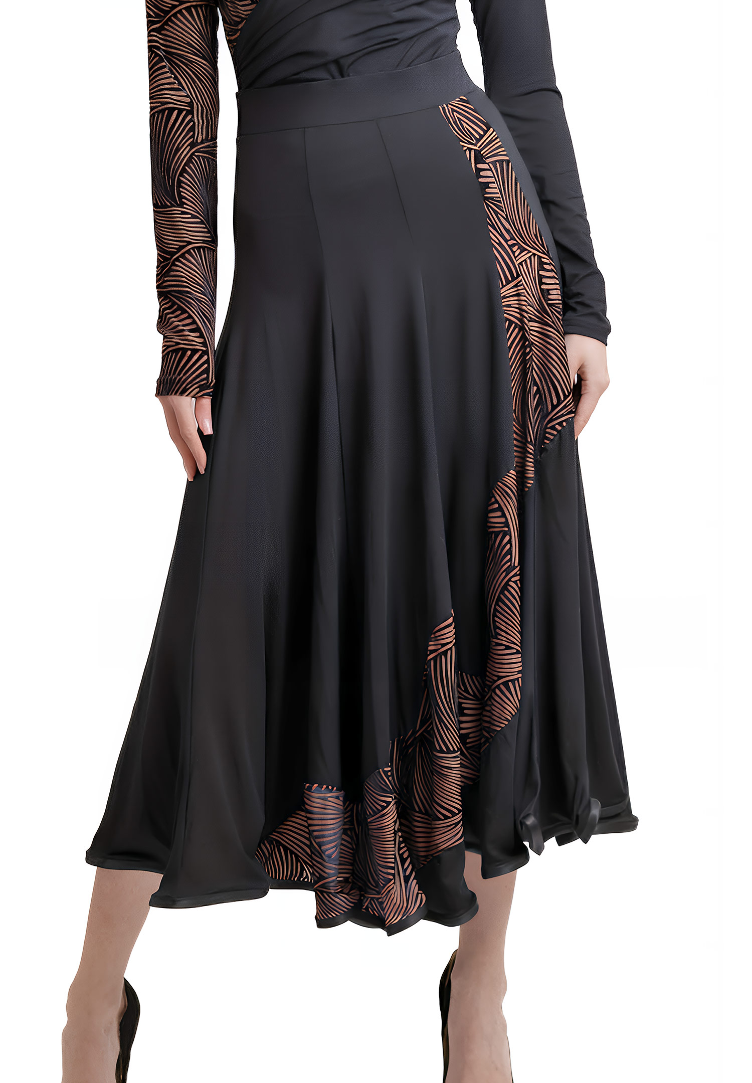 Dance America S2501 - WaterfallLuxe Long Skirt-Black and Tan