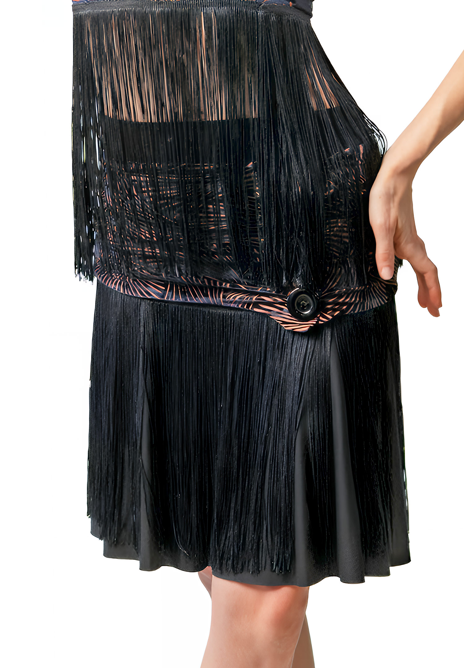 Dance America S2507 - FringeLine Button Latin Skirt-Black and Tan