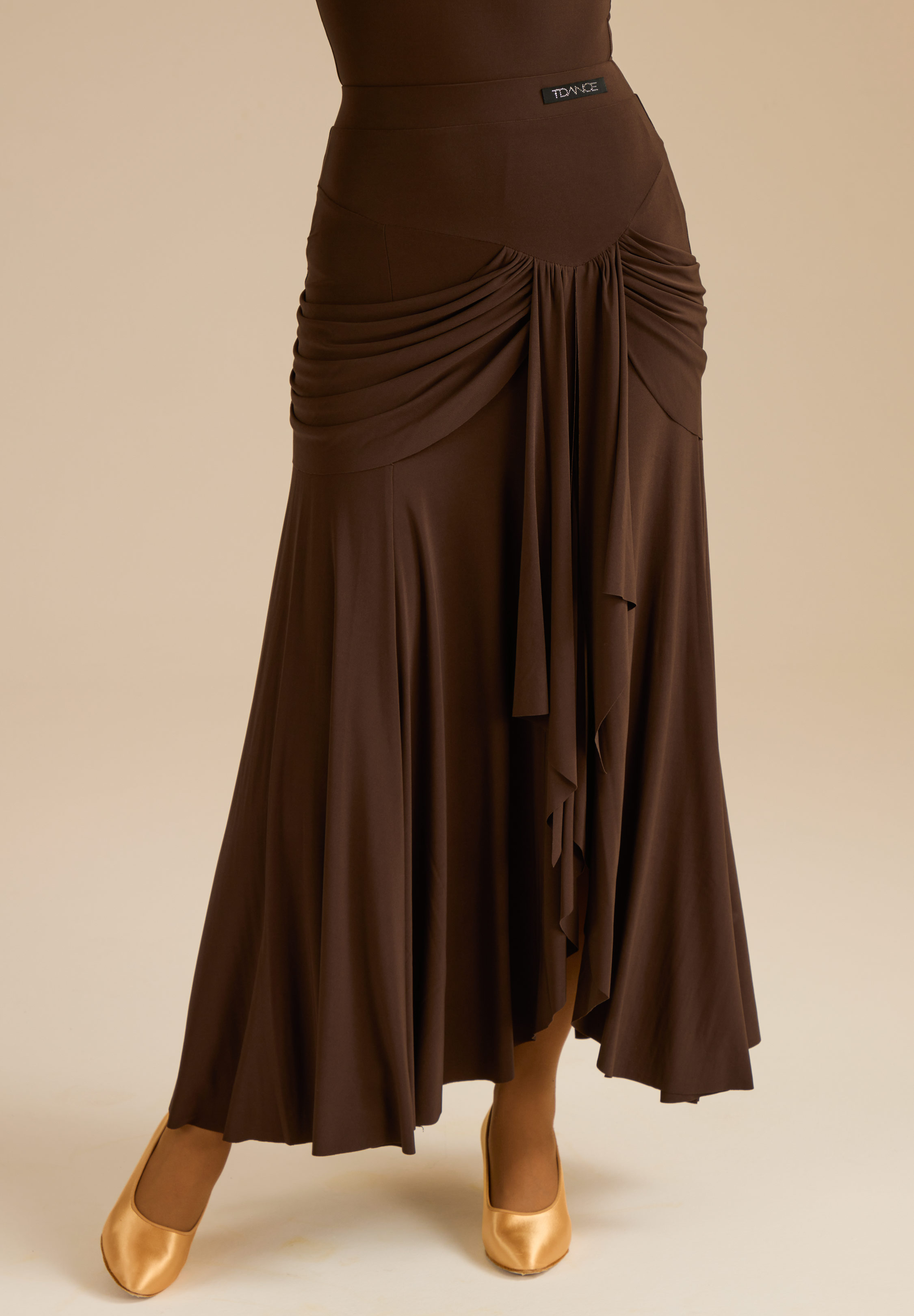 TDANCE Draped Cascade Ballroom Skirt JM-0328-Brown