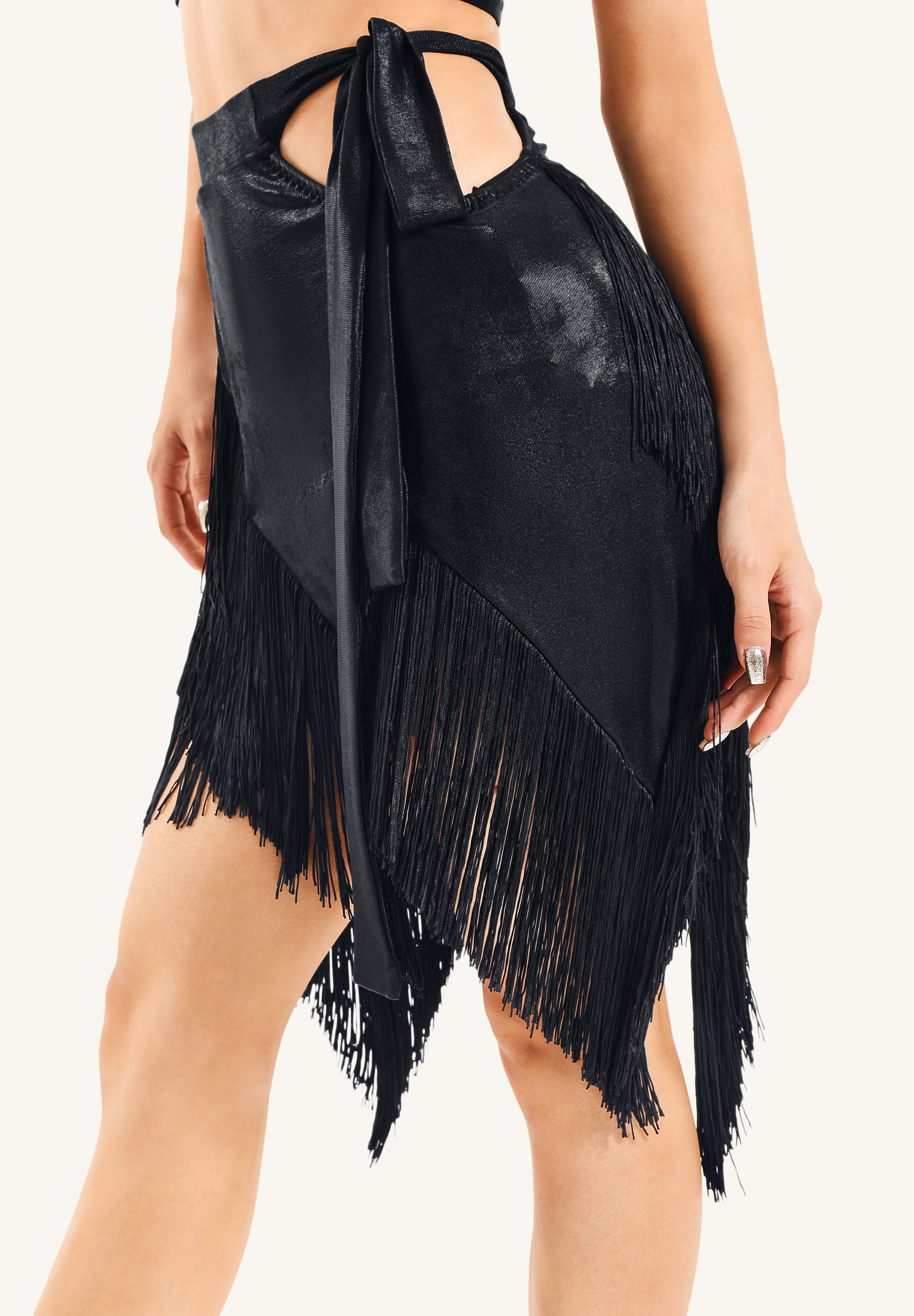 TDANCE Cutout Latin Dance Skirt GL-0029-Black Patent Leather