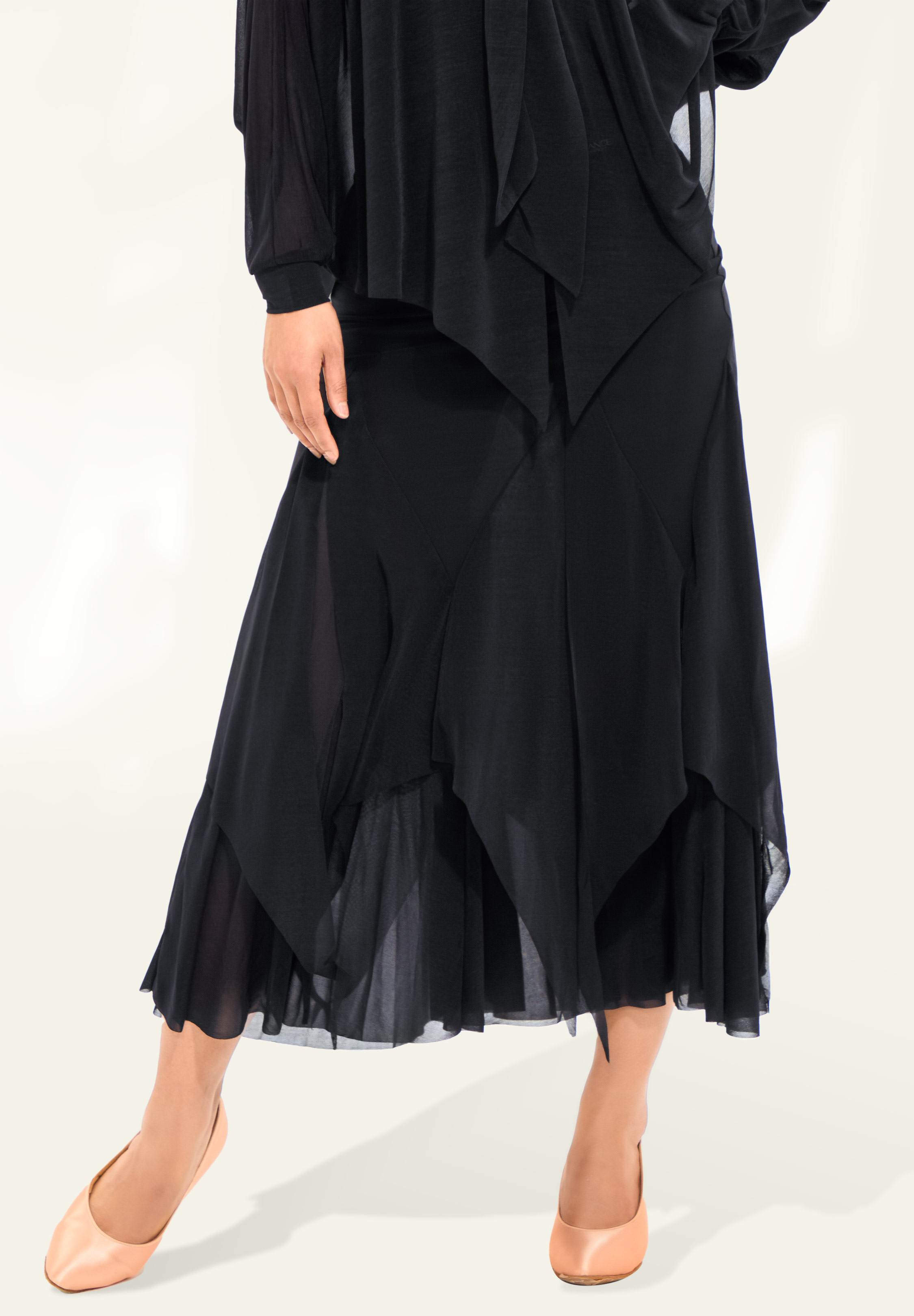 TDANCE Jagged Layer Godet Skirt JM-0047-Black Sheer