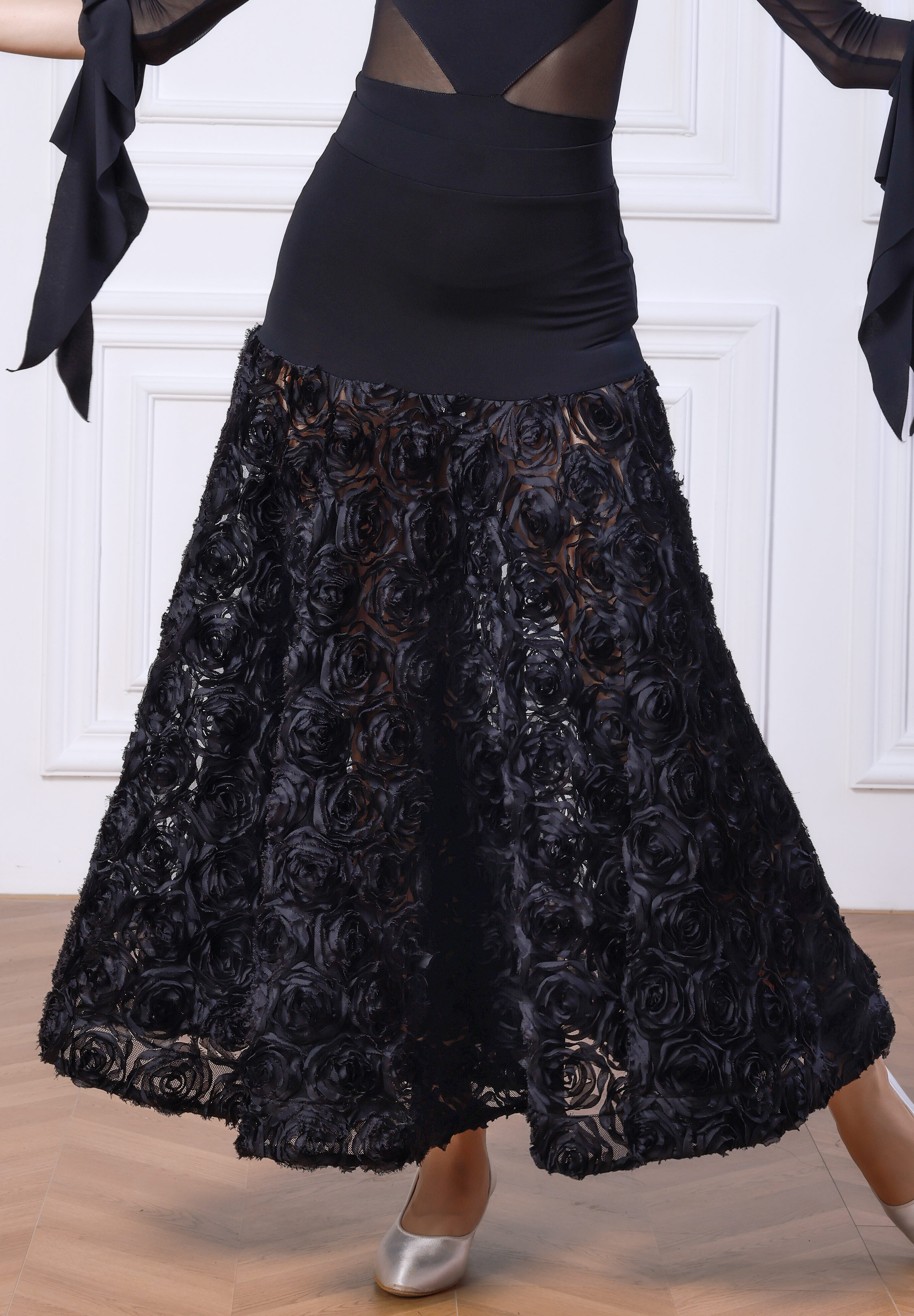 TID Floral Bloom Ballroom Skirt S048-Black