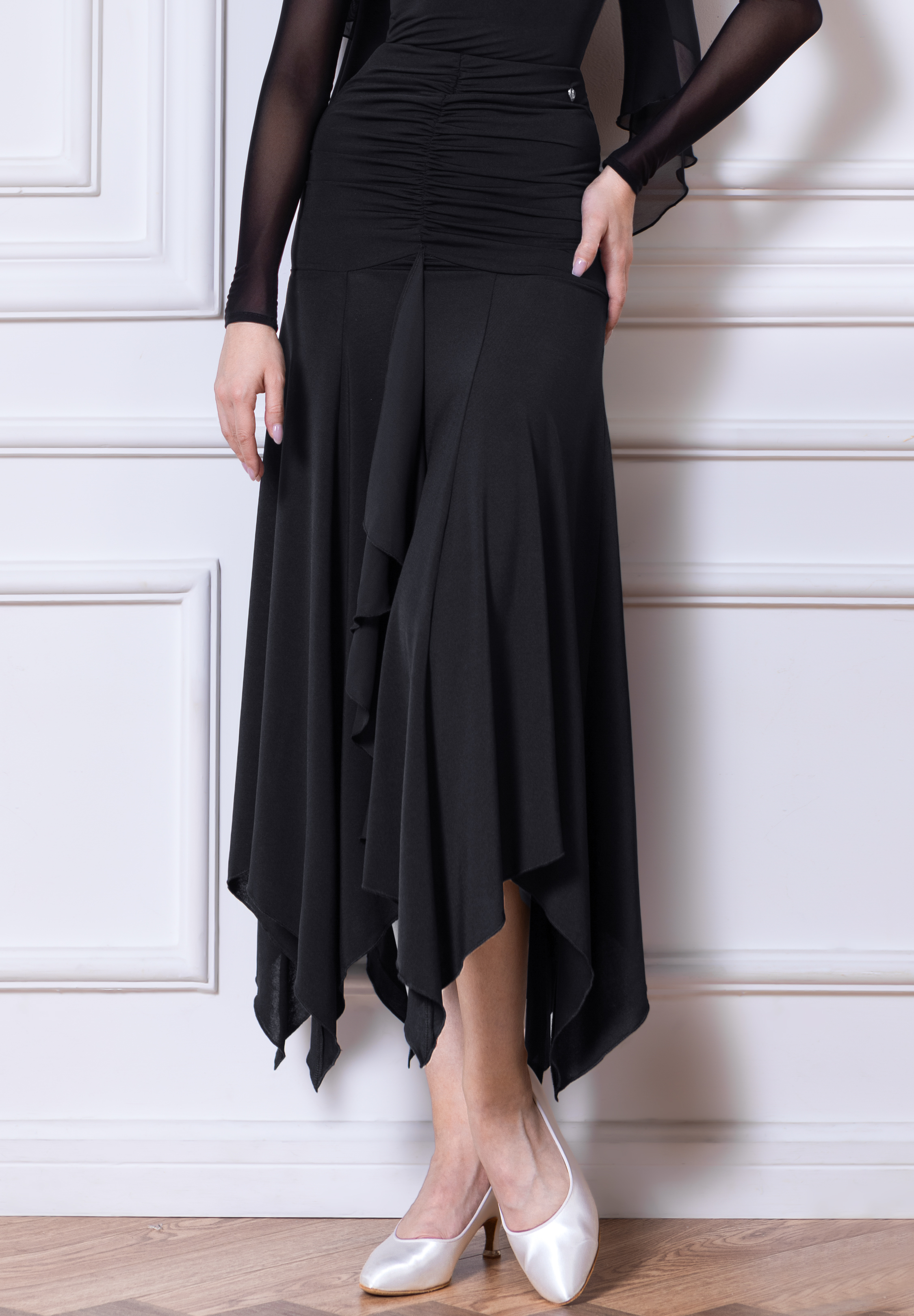 TID Ruched Handkerchief Practice Skirt S027-Black