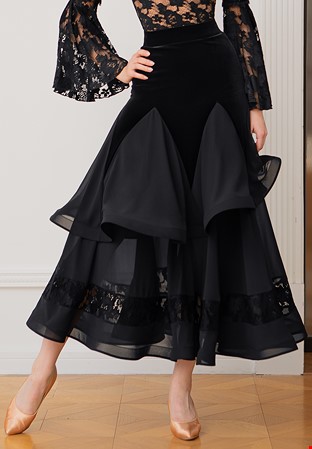 TID Velvet & Lace Ballroom Skirt S009-Black