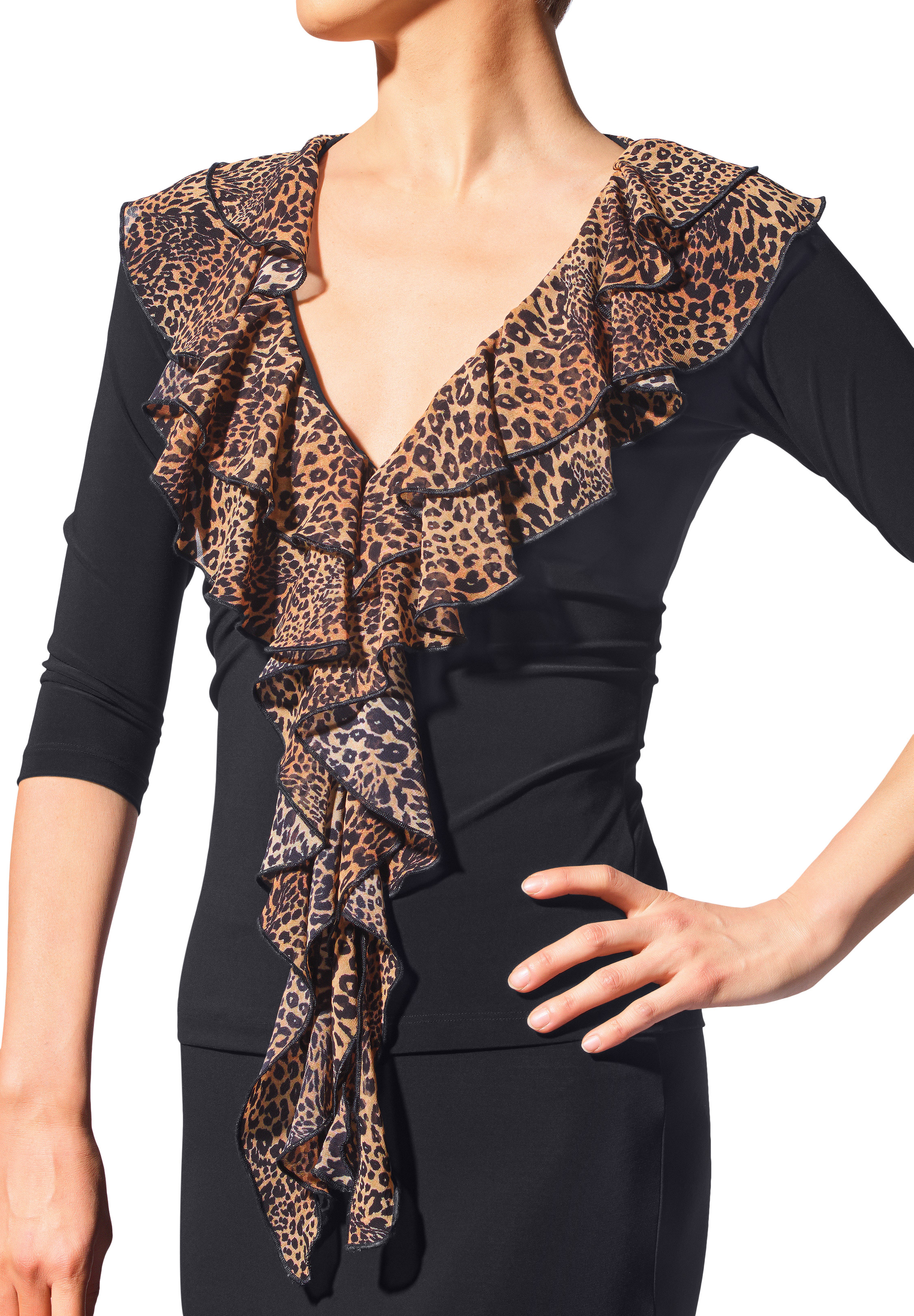 Armando Leopard Frills Dance Top 00194-Black