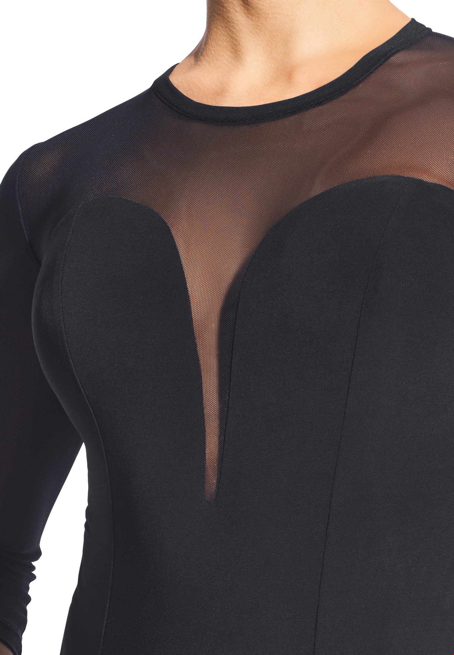 Women's Long-Sleeve Mesh Crepe Sweetheart Bodysuit