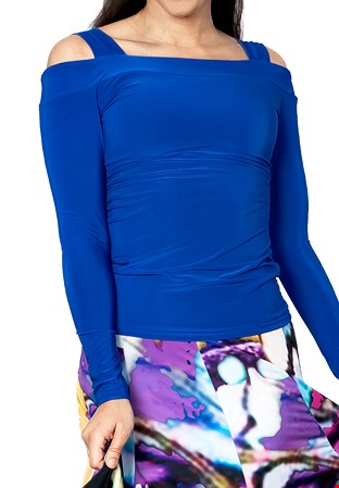 Dance America T2403 - Cold Shoulder Box Top-Blue