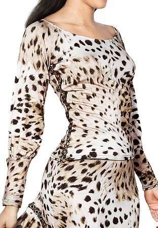 Dance America T2404 - Gold Circle Embellished Top-Leopard