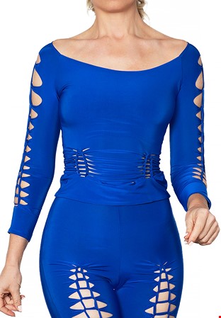 Dance America T2407 - Seductive Crochet Top-Blue