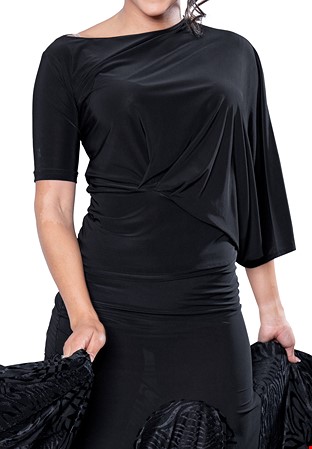 Dance America T2411 - Asymmetric Bloused Top-Black