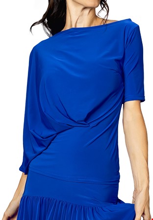 Dance America T2411 - Asymmetric Bloused Top-Blue