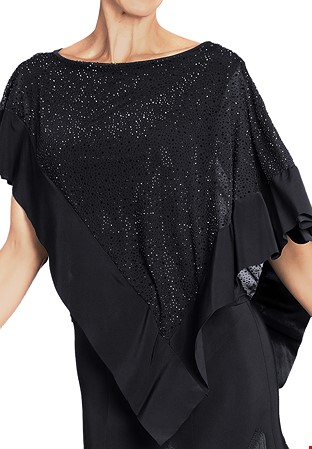 Dance America T2430 - Rhinestone Diagonal Capelet Top-Black