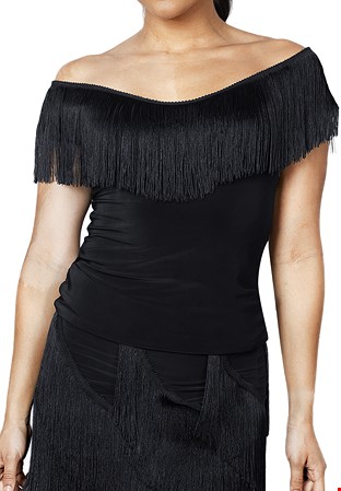 Dance America T2441 - Fresco Fringe Top-Black