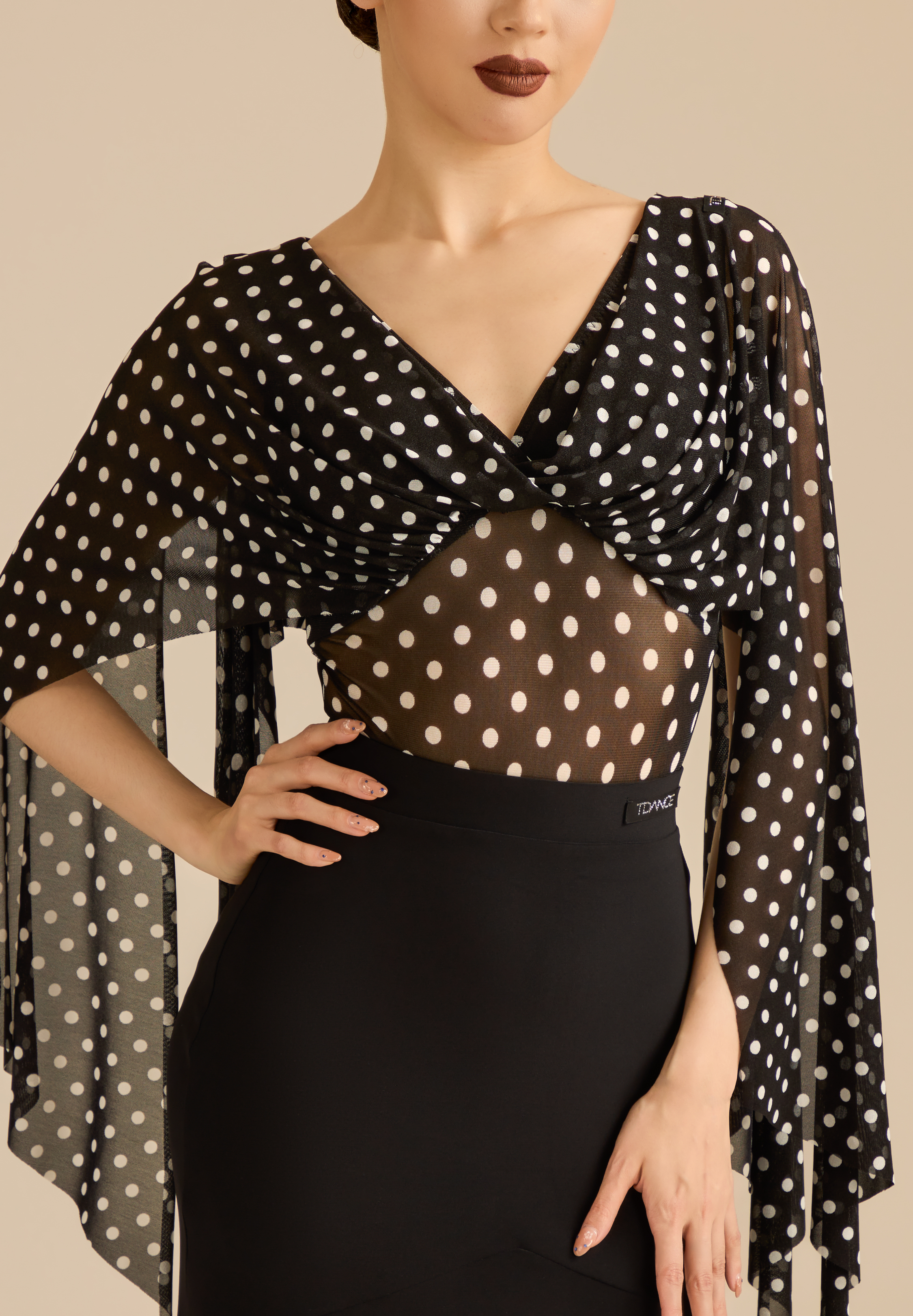 TDANCE Dot Serenade Ballroom Top JM-0312-Black/Dots