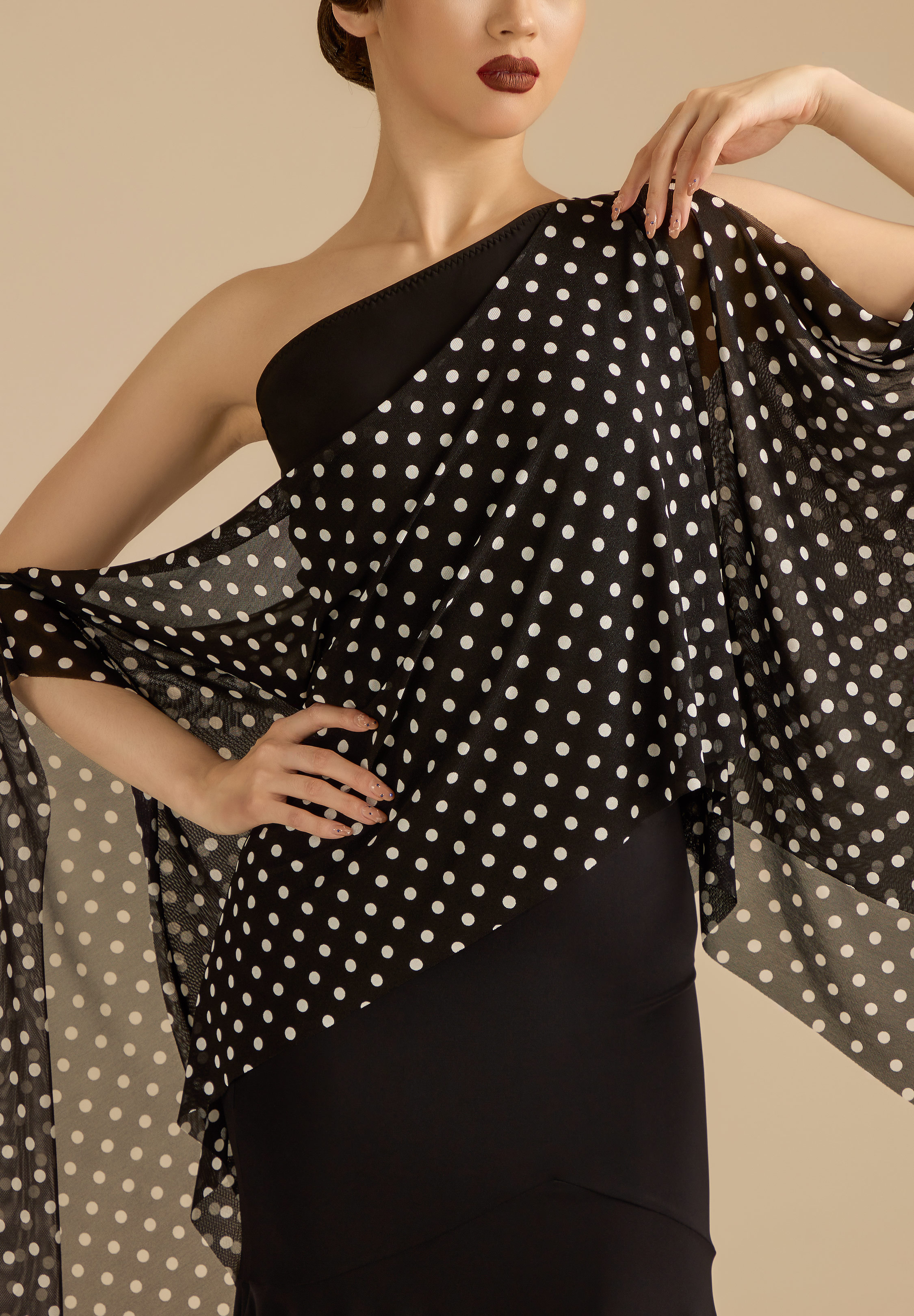 TDANCE Draped Serenade Ballroom Top JM-0319-Black/Dots