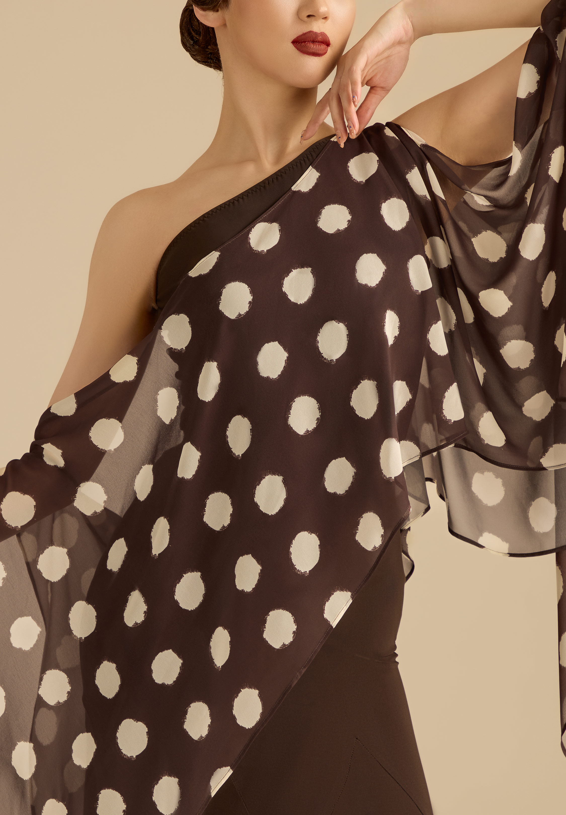 TDANCE Draped Serenade Ballroom Top JM-0319-Brown/Dots