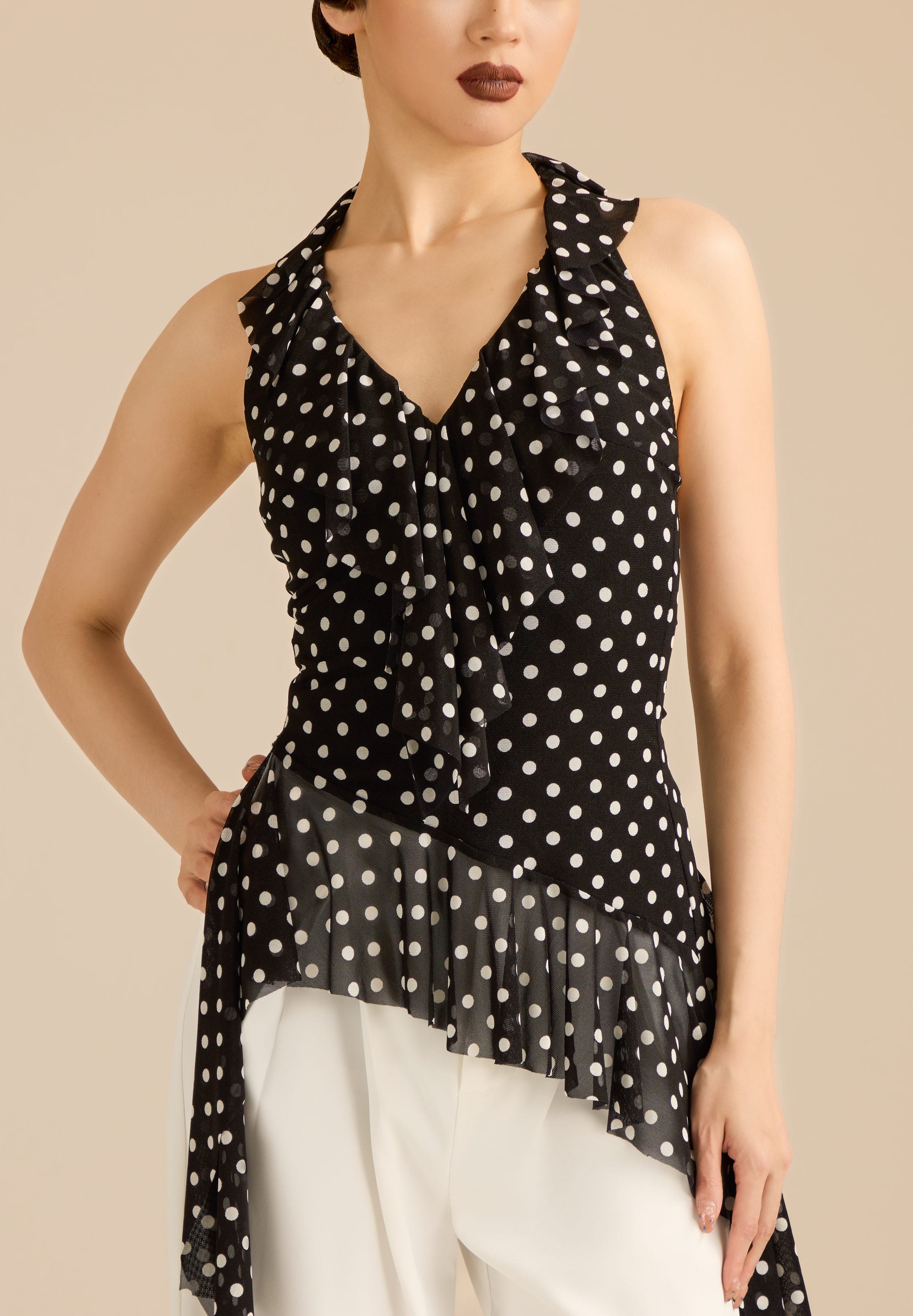 TDANCE Halter Muse Latin Gown JM-0313-Black/Dots