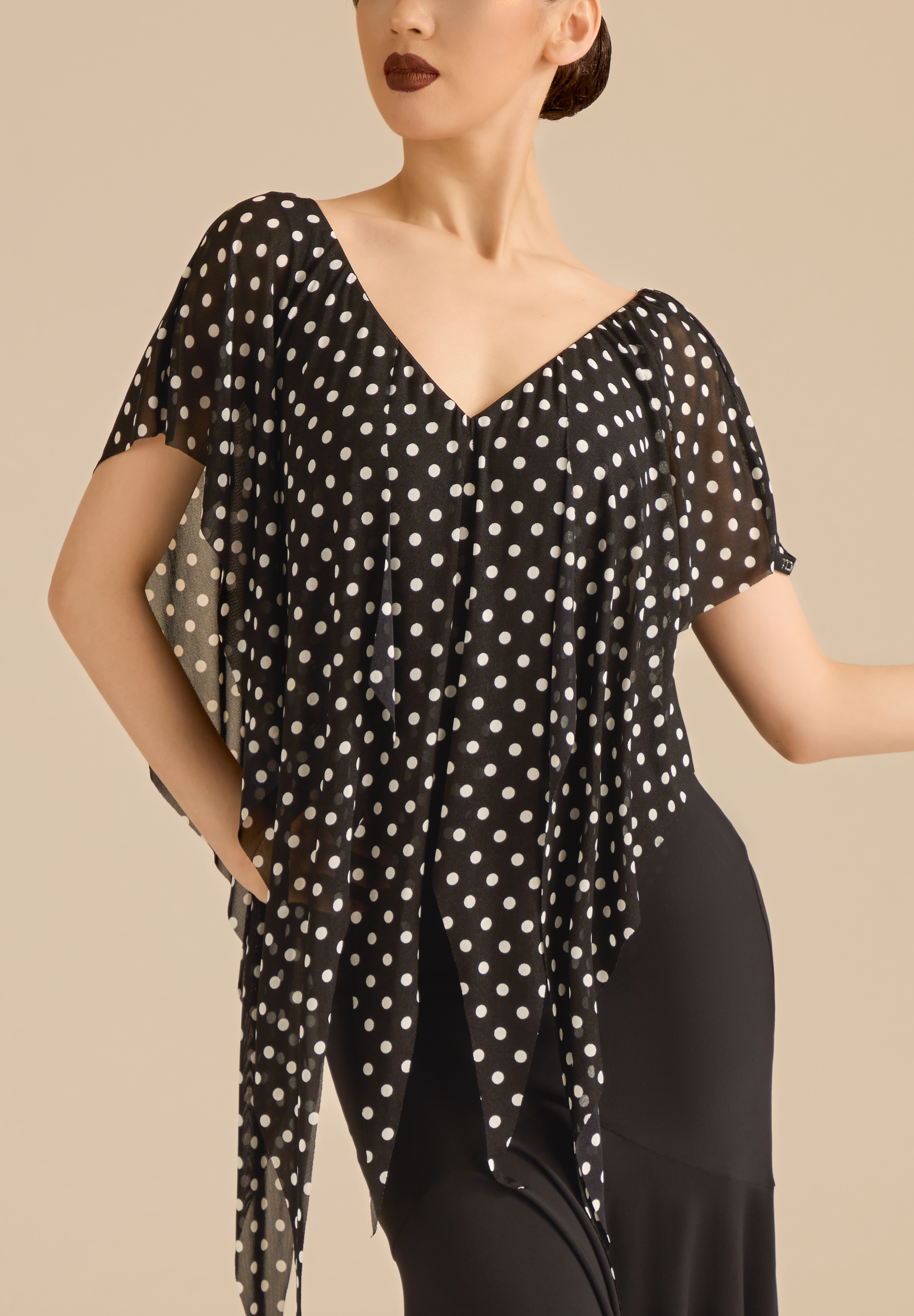 TDANCE Jagged Veil Ballroom Top JM-0317-Black/Dots