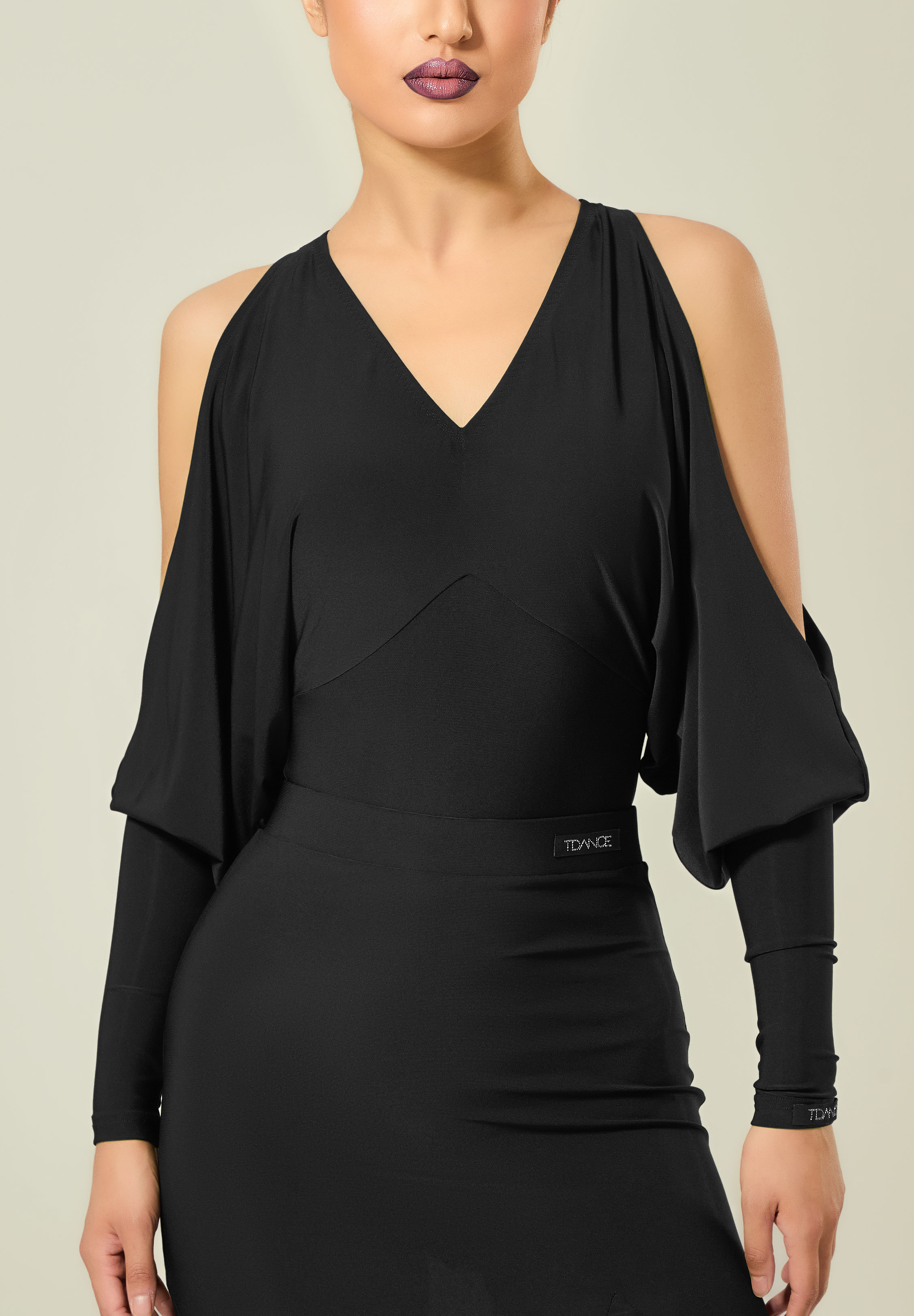 TDANCE Draped Shoulder Slit Top JM-0263-Black
