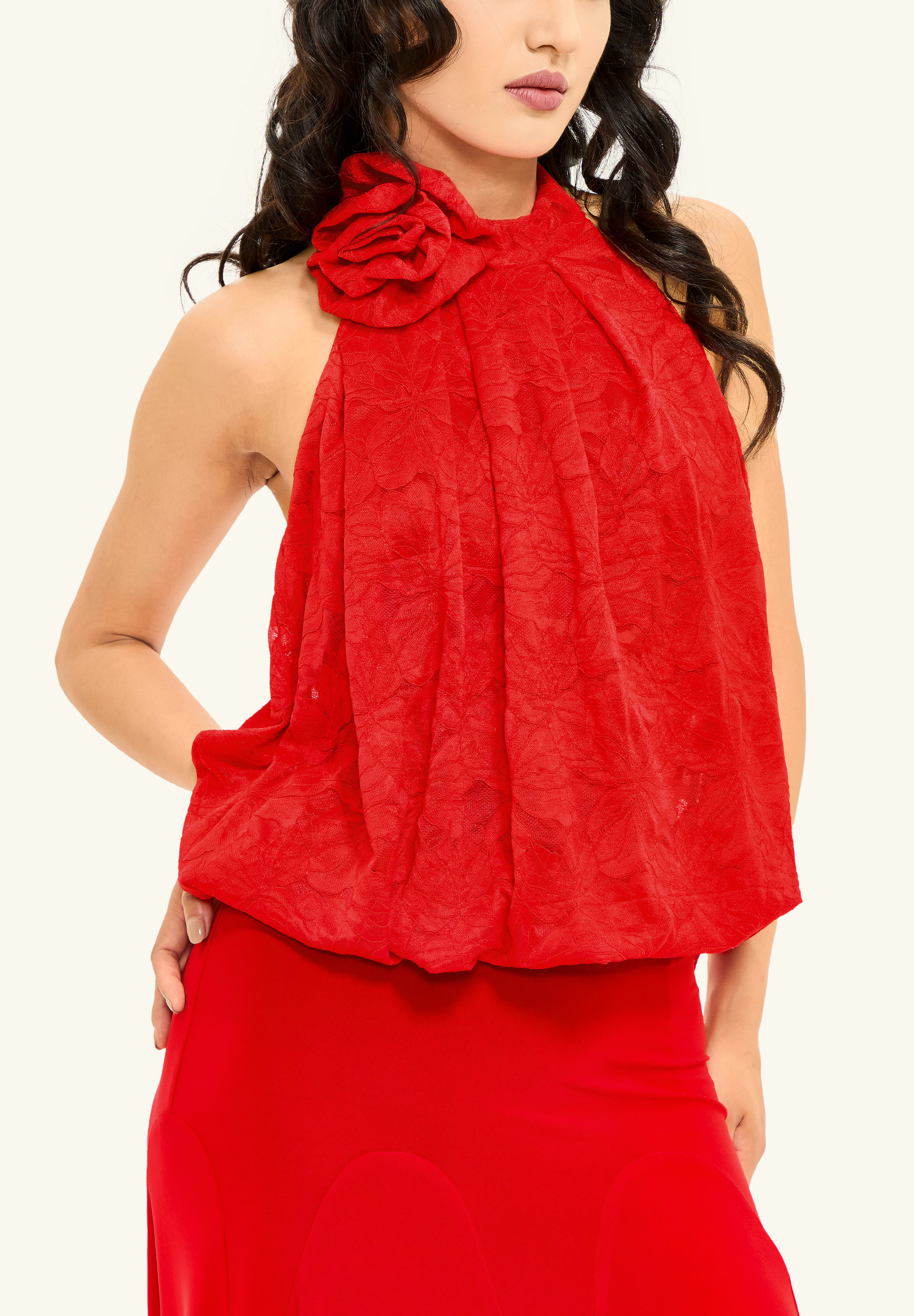 TDANCE Floral Lace Sleeveless Top JM-0112-Red
