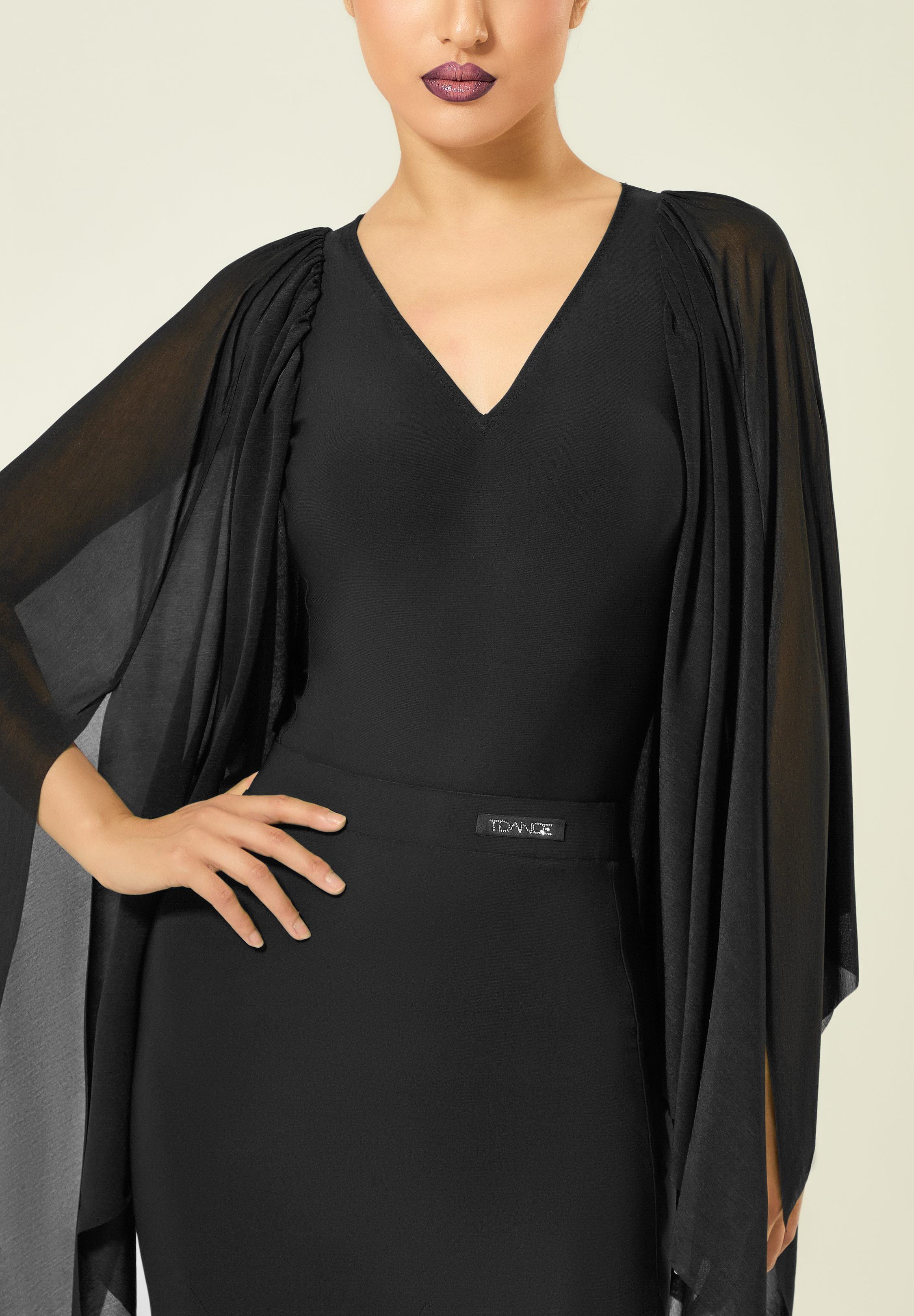 TDANCE Jagged Drape Sleeve Top JM-0265-Black