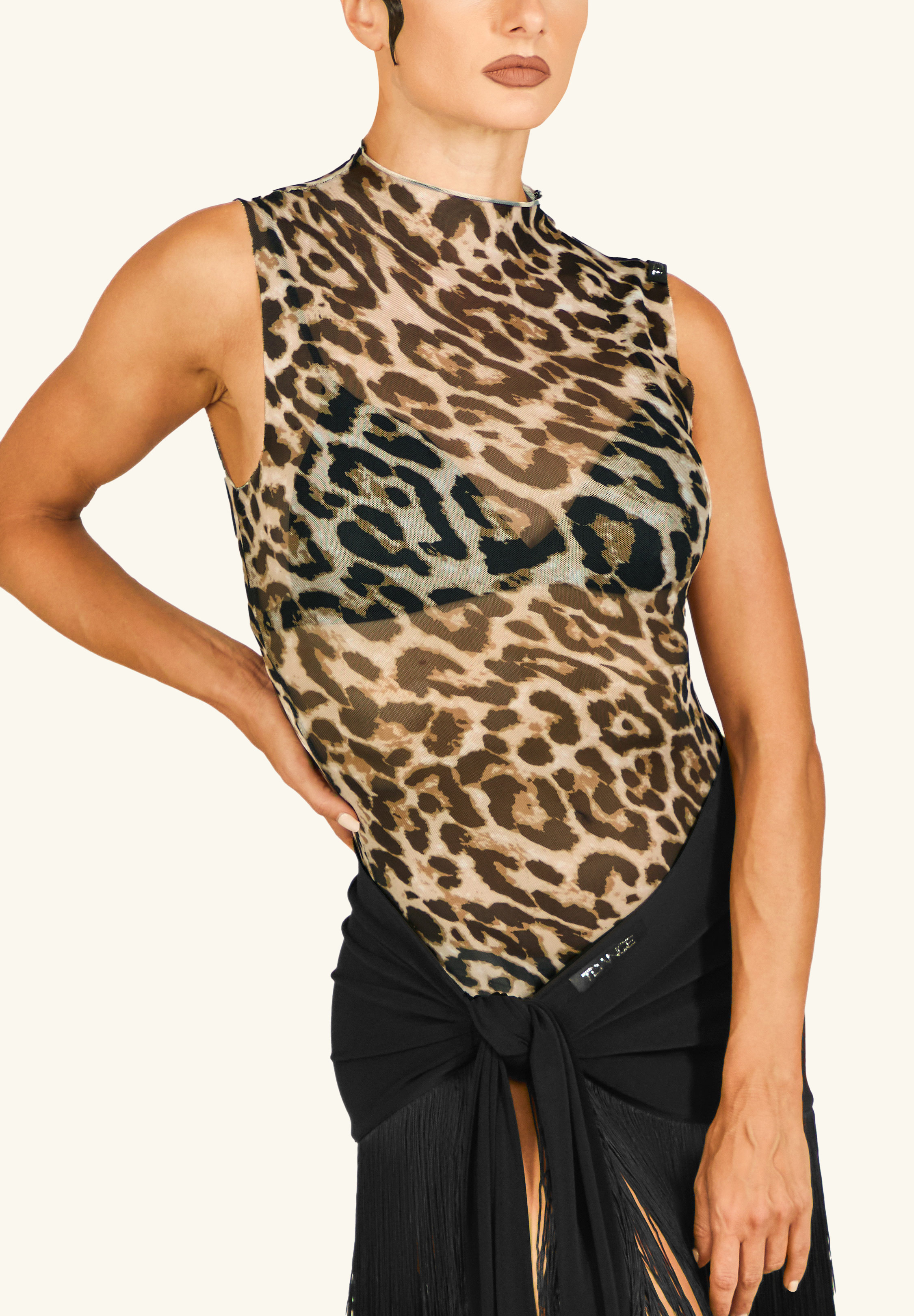 TDANCE Mock Neck Contour Top GL-0208-Leopard