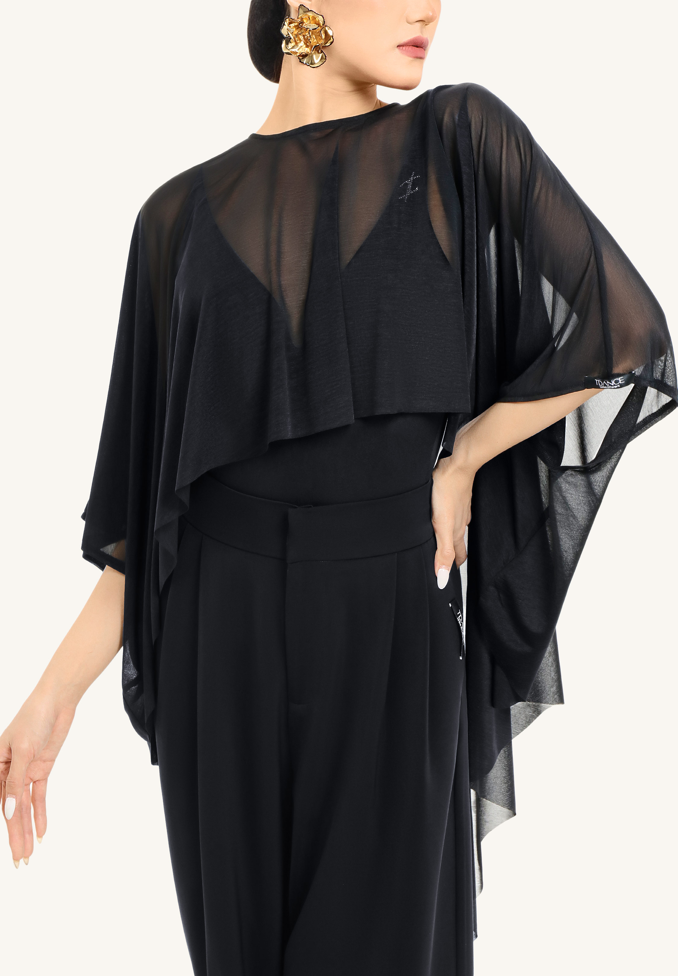TDANCE Sheer Flowy Cape Top JM-0049-Black