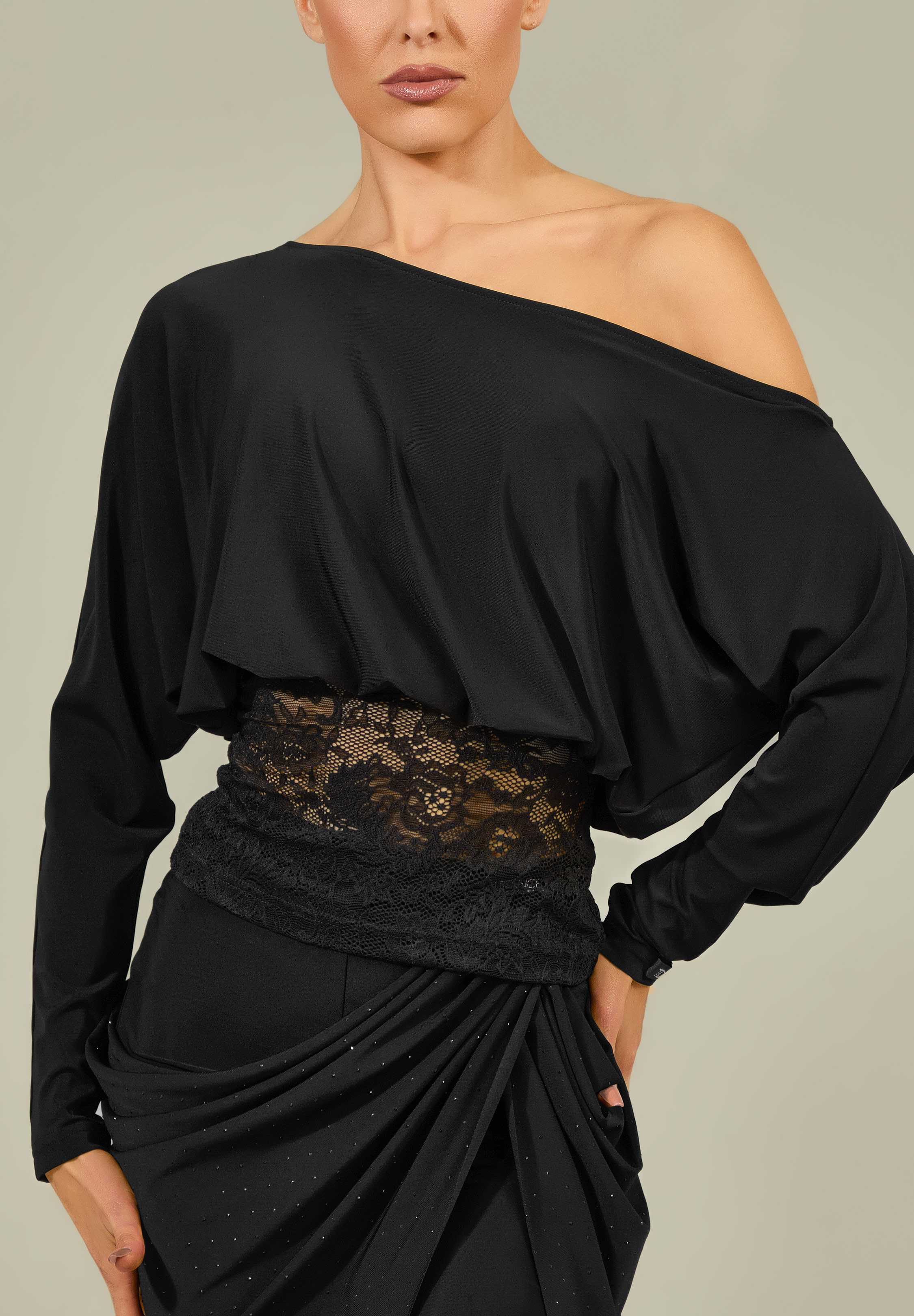 TDANCE Sheer Lace Waist Top GL-0235-Black