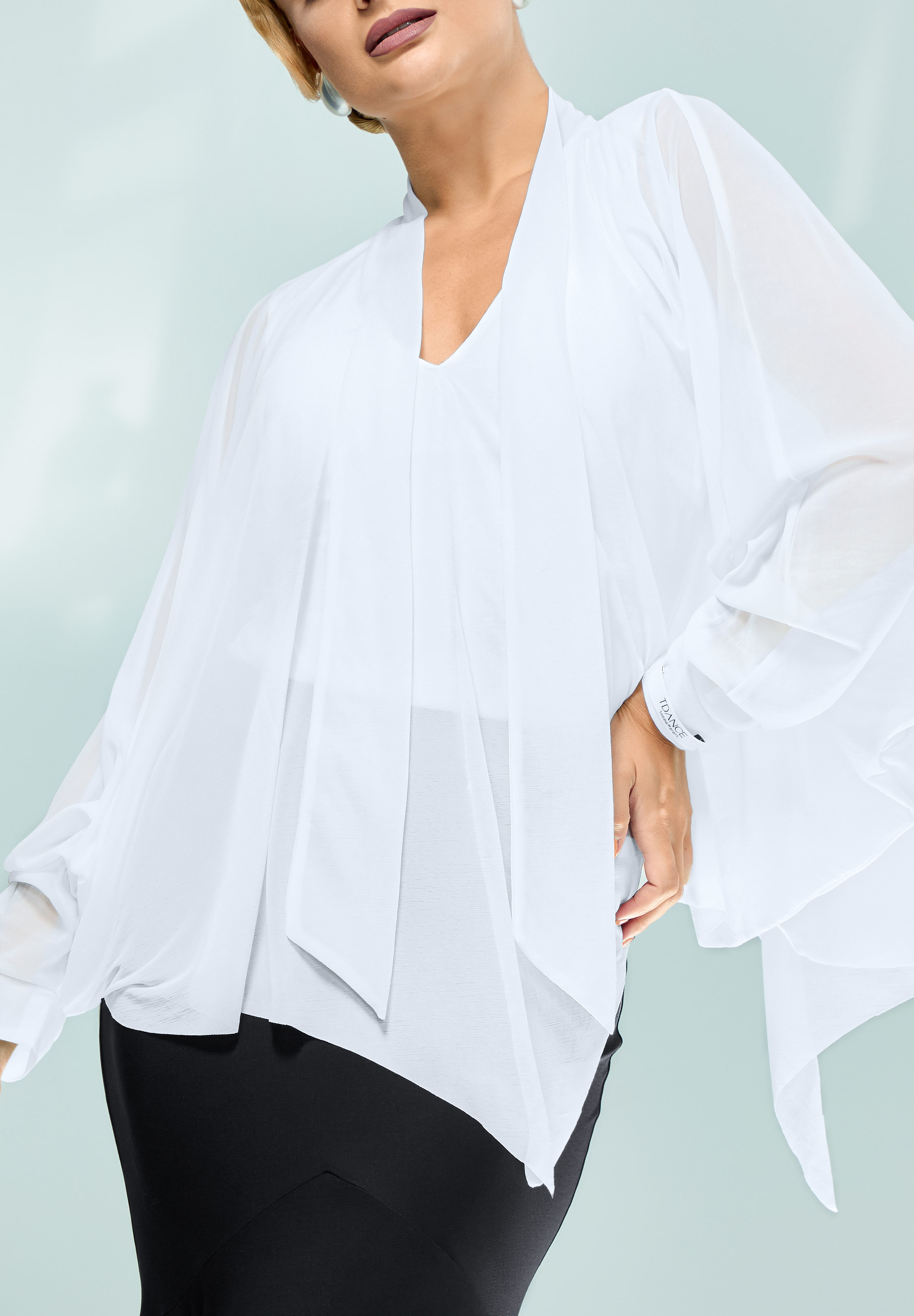TDANCE Sheer Poncho Flow V-Neck Top JM-0097-White