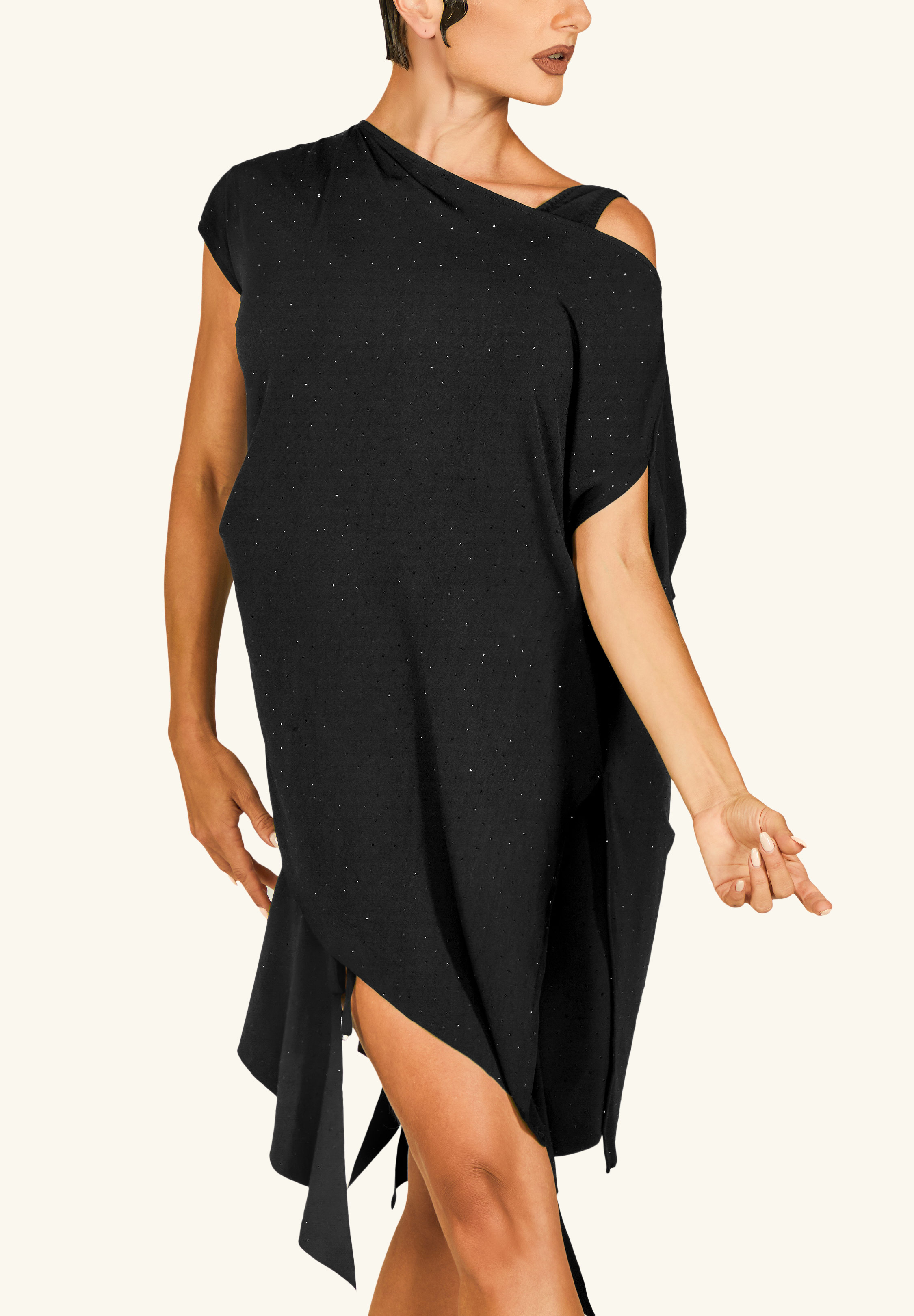 TDANCE Stardust Slash Draped Top GL-0198-Black