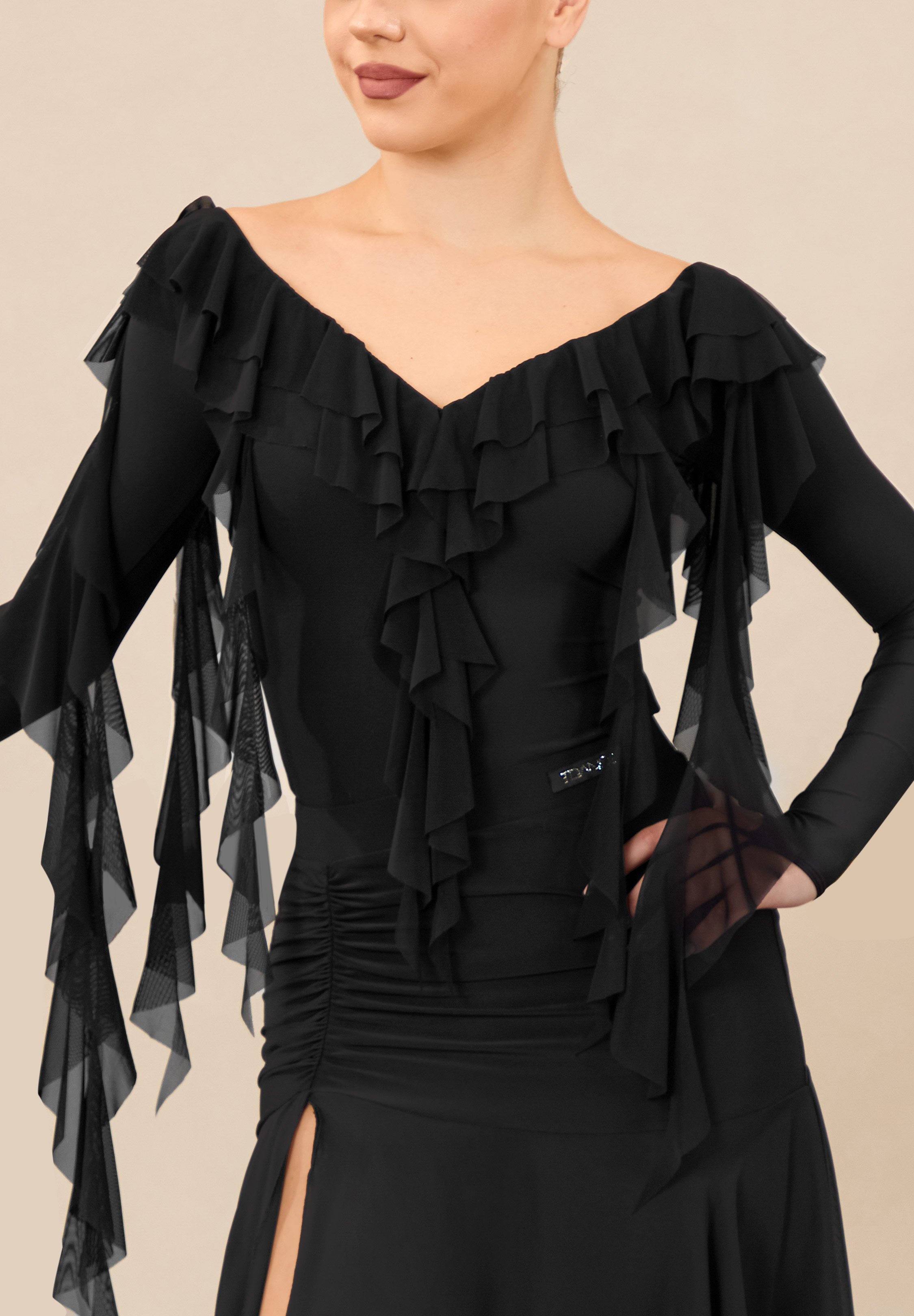 TDANCE Waterfall Ruffle Dance Body JM-0379-Black