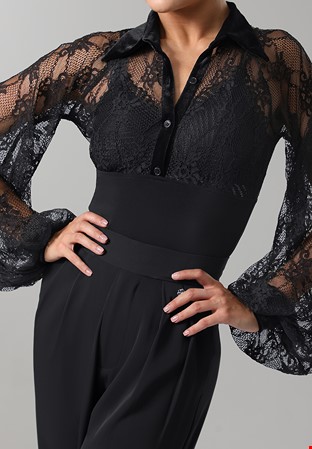 TID Lace Bishop Sleeve Dance Top M413-Black